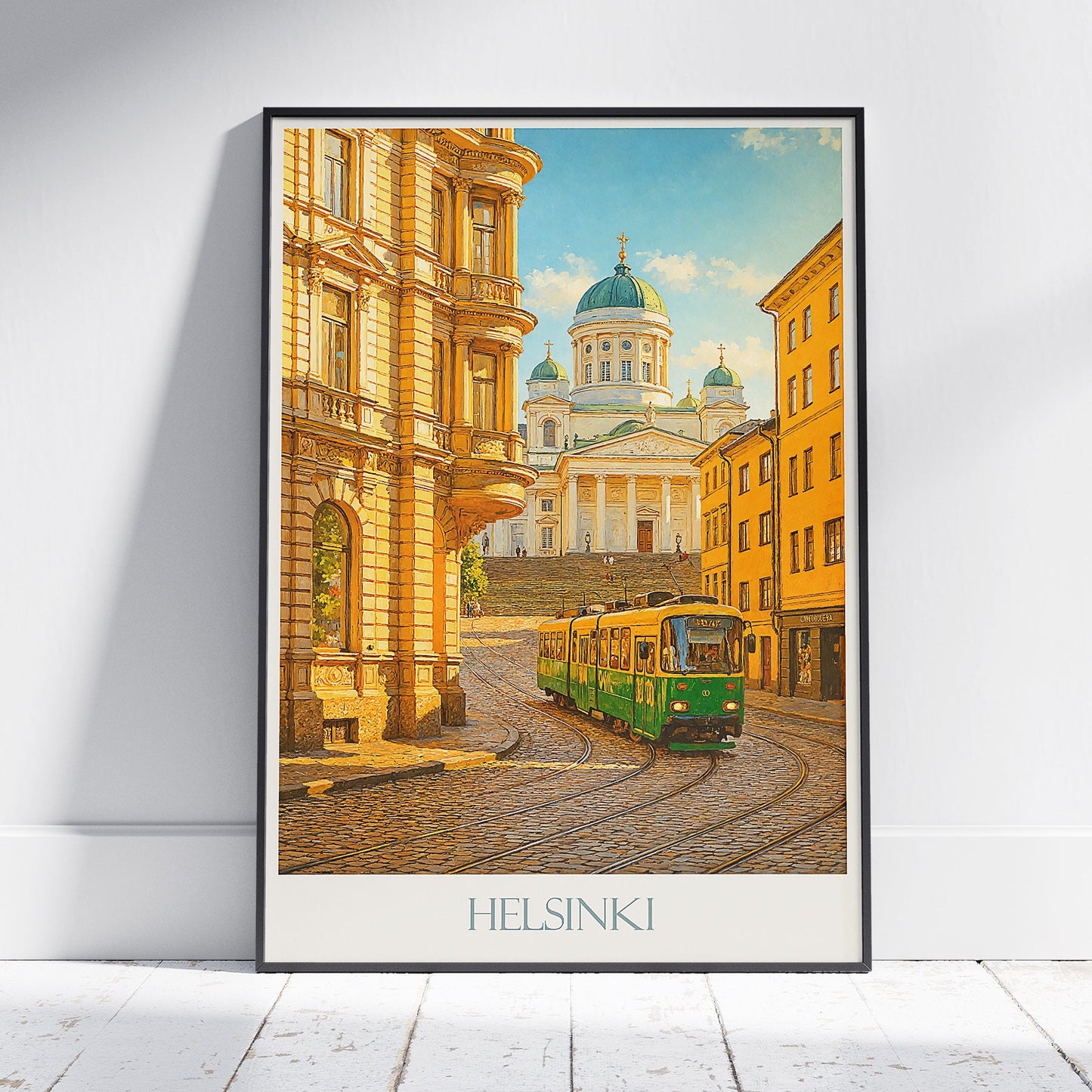 Helsinki Travel Poster, Cathedral & Tram Art Print ~ Finland Cityscape Wall Art | Nordic Home Decor | Scandinavian Travel Gift