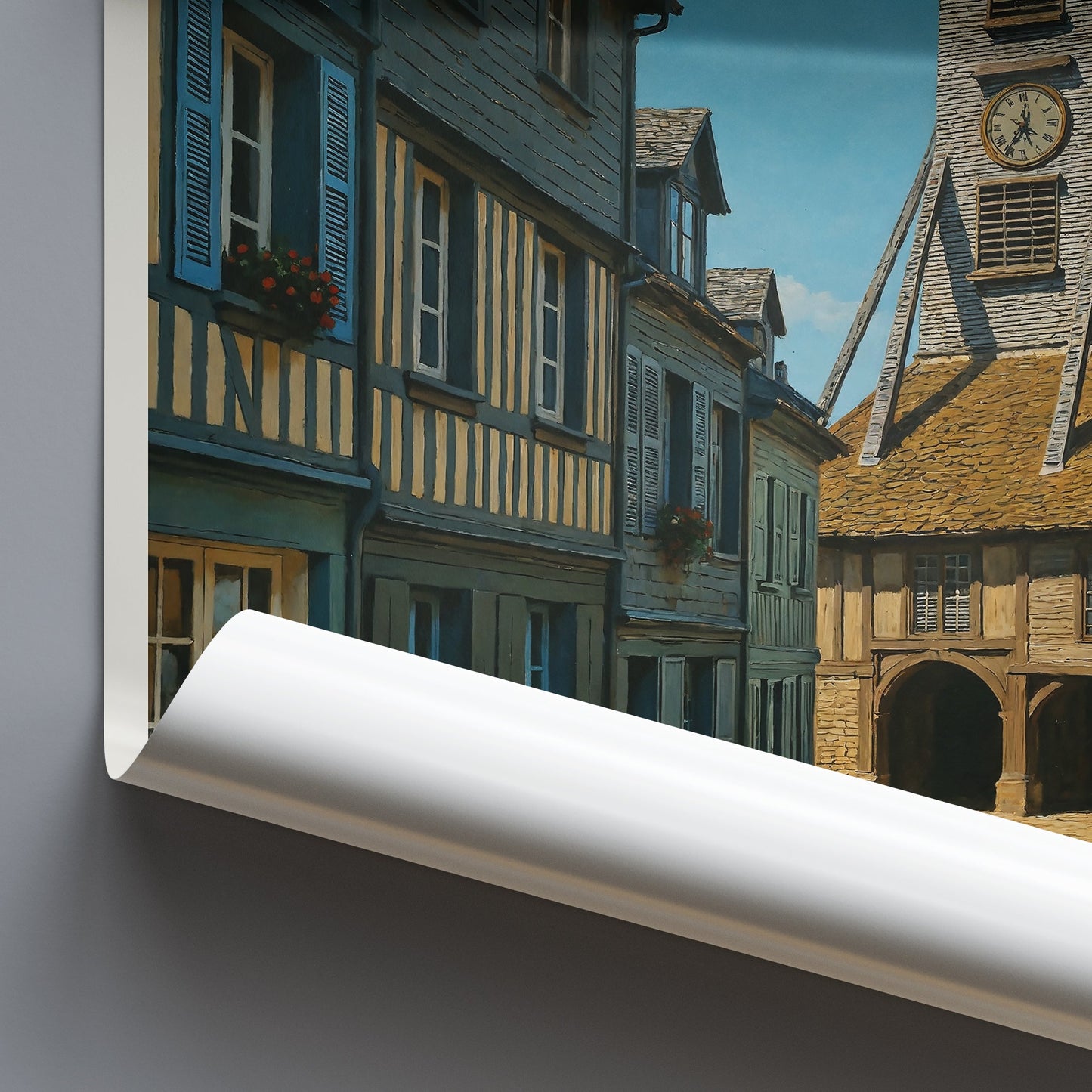 Honfleur Travel Poster, Charming Street Scene ~ France Village Art Print | Normandy Coastal Town Wall Decor