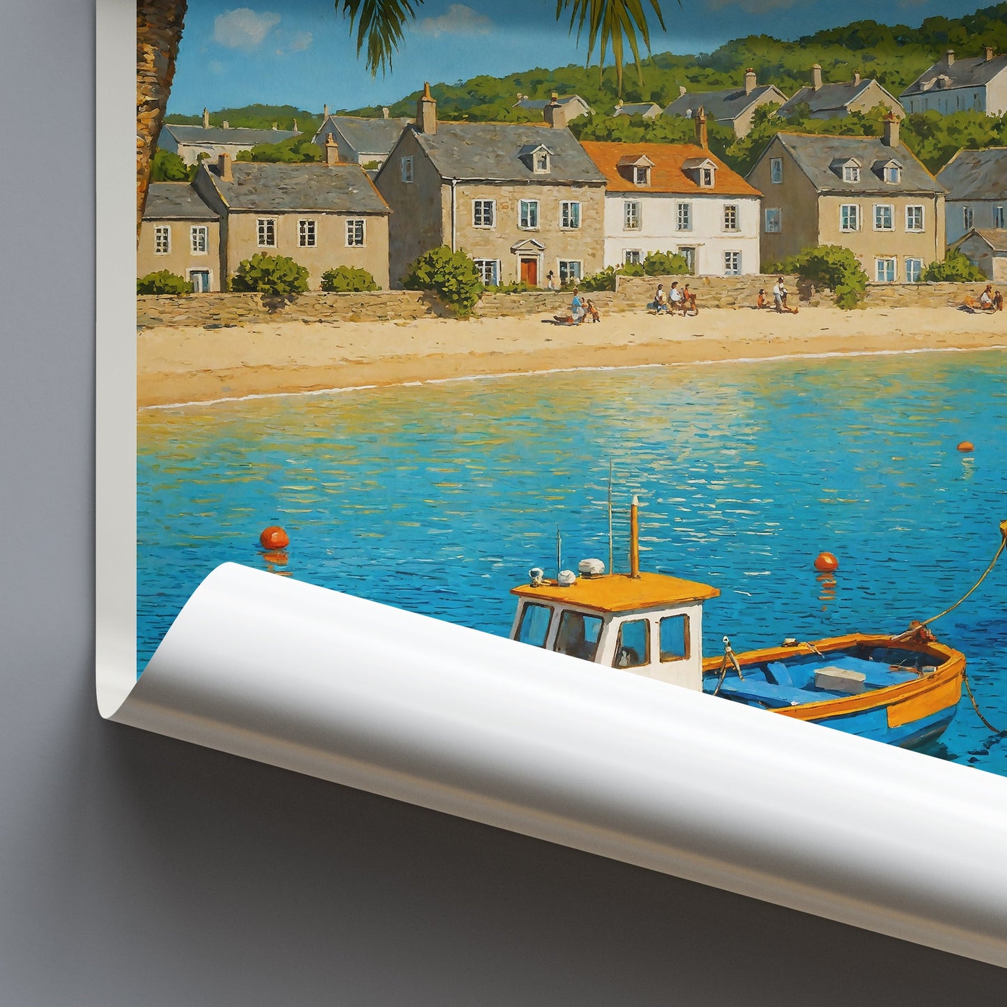 Hugh Town Travel Poster, Isles of Scilly ~ UK Harbour Village Art Print | Coastal Home Decor & Gift