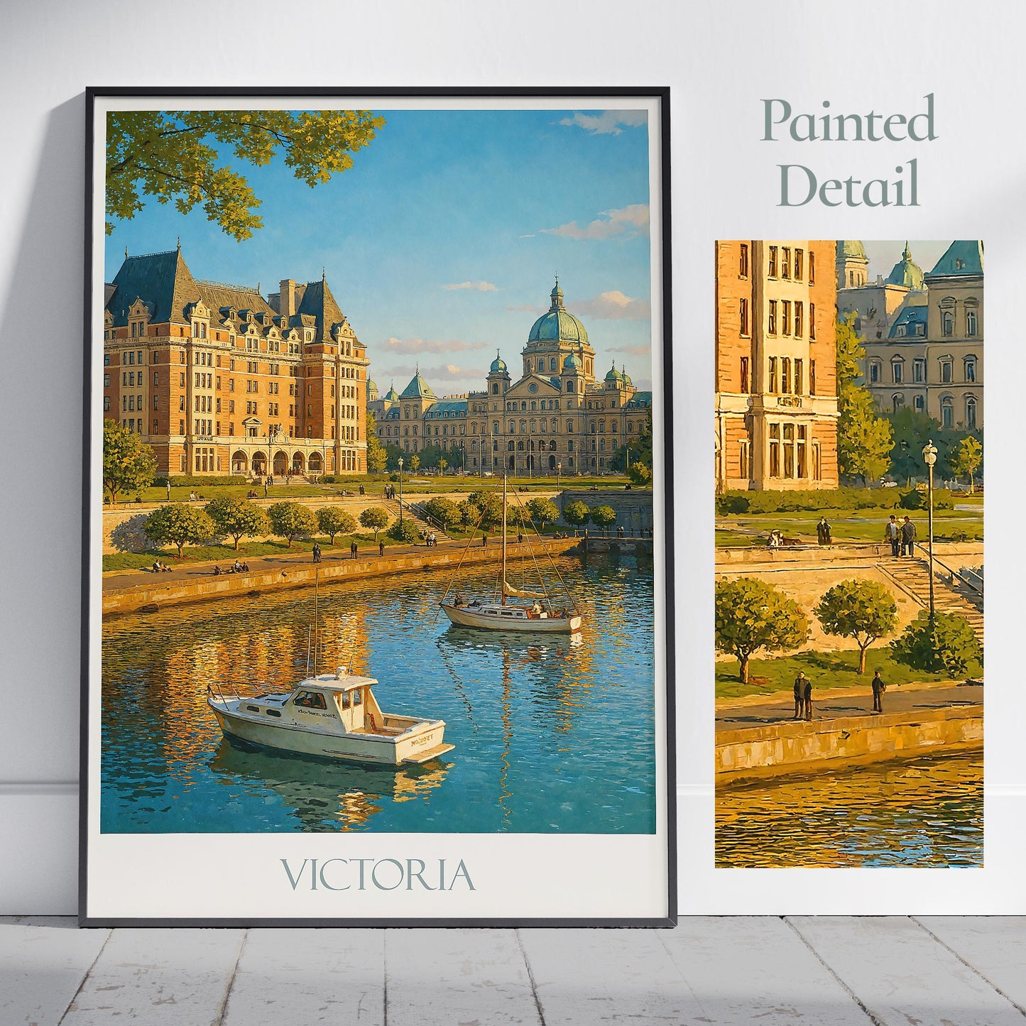 Victoria Travel Print, Harbour ~ British Columbia Canada Travel Poster Wall Art Home Decor Gift Personalized Framed