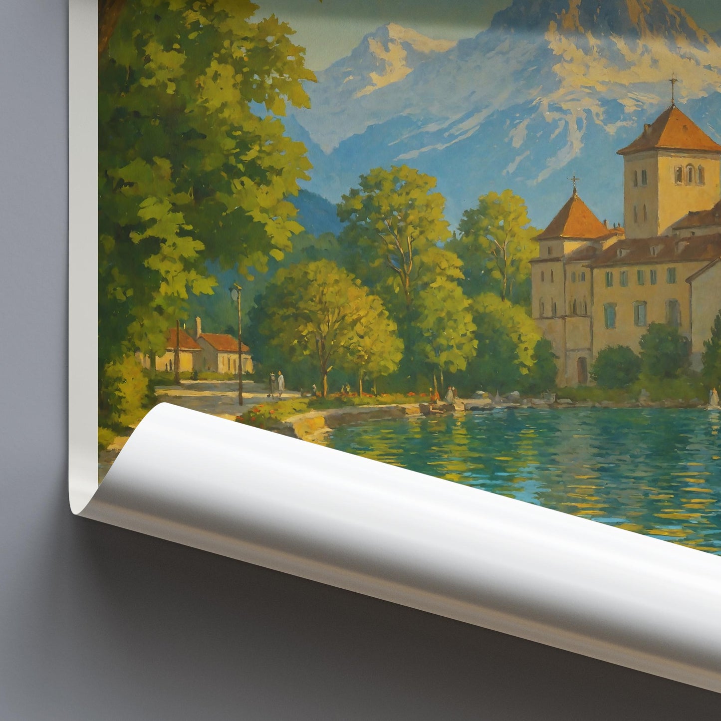 Chillon Castle Travel Print, Lake Geneva ~ Switzerland Travel Poster Wall Art Home Decor Personalized Gift Painting Framed