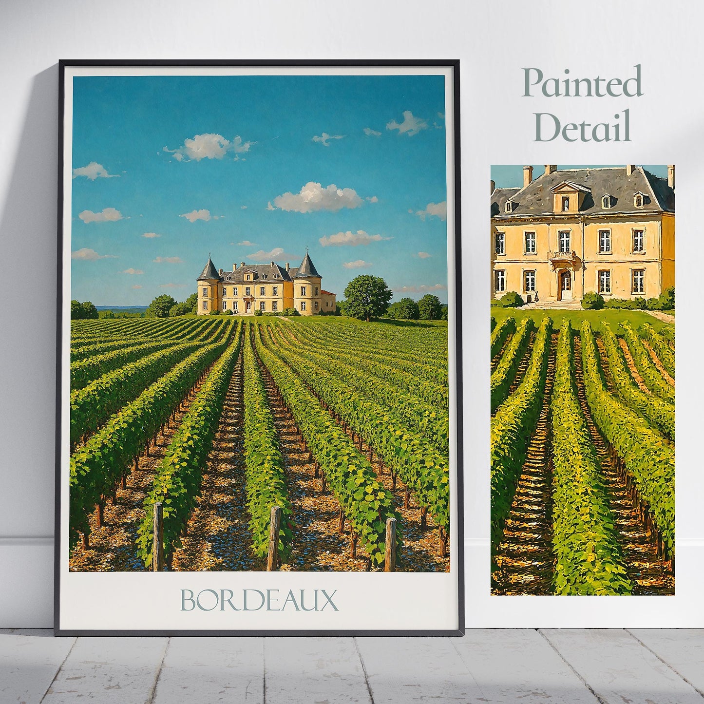 Bordeaux Travel Print, Vineyard and Château ~ France Travel Poster