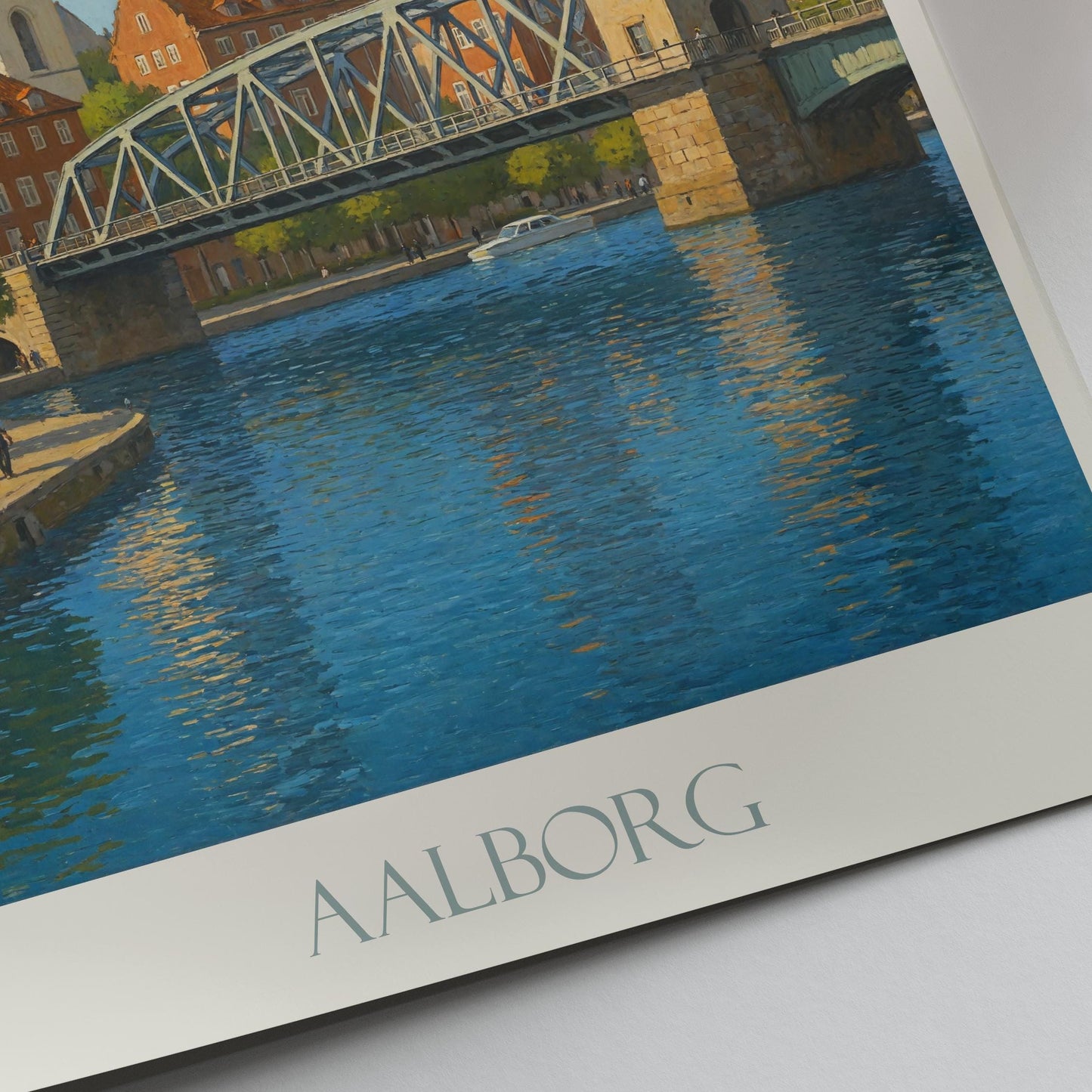 Aalborg Travel Poster, Denmark - Framed Painted Wall Art Print, Personalized Home Decor Gift | Scandinavian Cityscape Vacation Souvenir