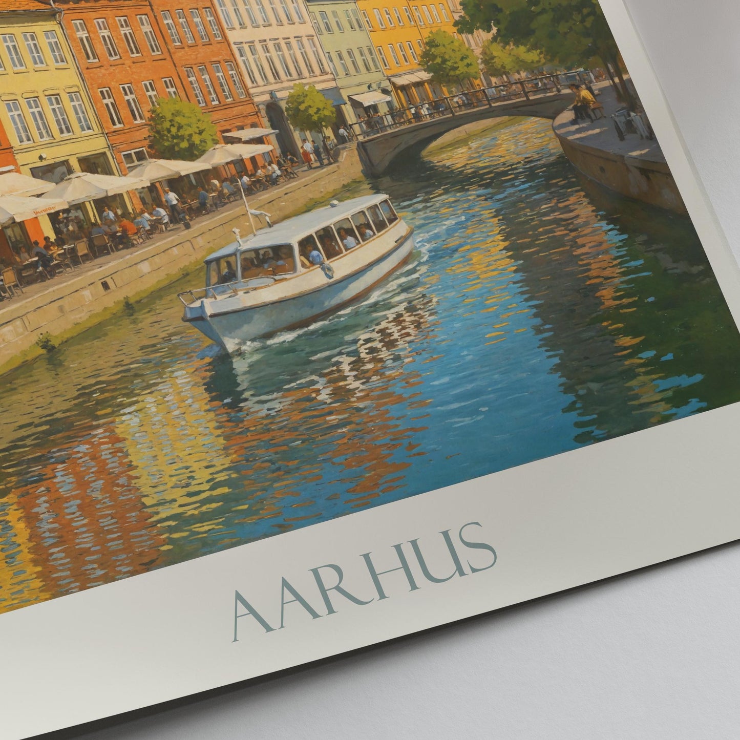 Aarhus Travel Poster, Denmark - Framed Painted Wall Art Print, Personalized Home Decor Gift | Scandinavian Cityscape Vacation Souvenir