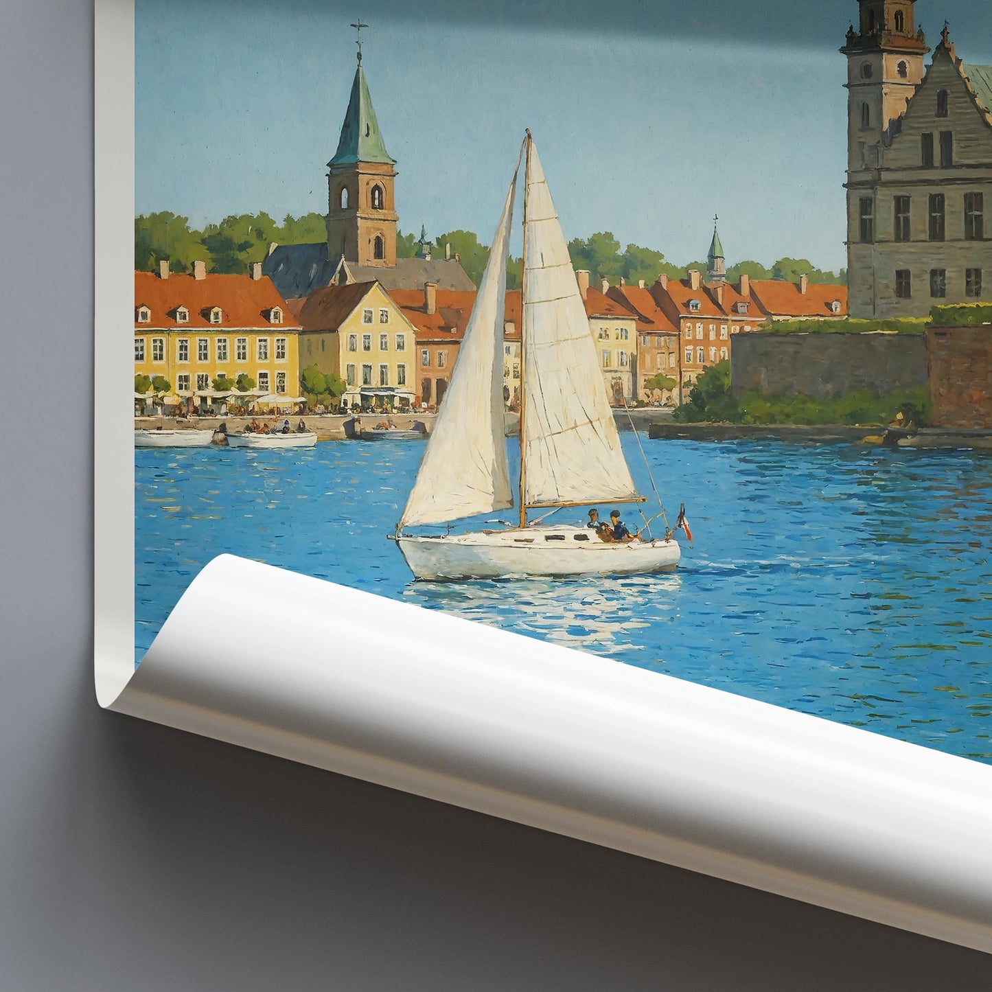 Helsingor Travel Poster, Denmark - Framed Painted Wall Art Print, Personalized Home Decor Gift | Scandinavian Cityscape Vacation Souvenir