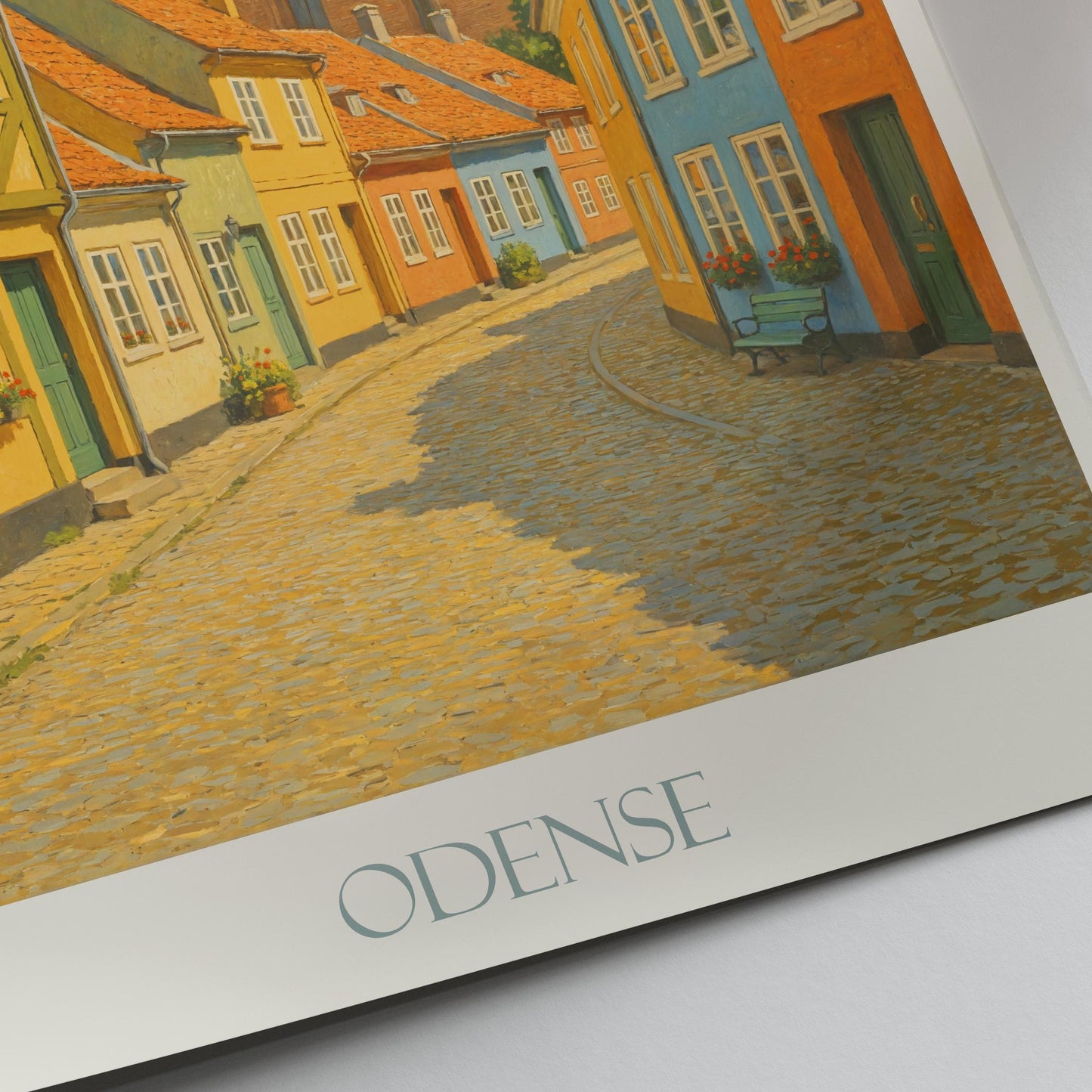 Odense Travel Poster, Denmark - Framed Painted Wall Art Print, Personalized Home Decor Gift | Scandinavian Cityscape Vacation Souvenir