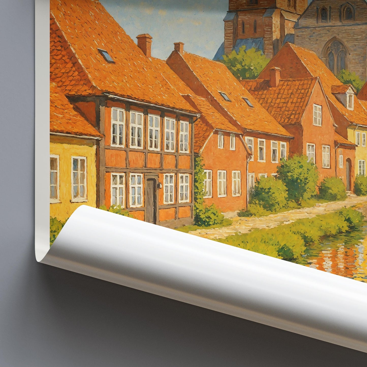 Ribe Travel Poster, Denmark - Framed Painted Wall Art Print, Personalized Home Decor Gift | Scandinavian Cityscape Vacation Souvenir