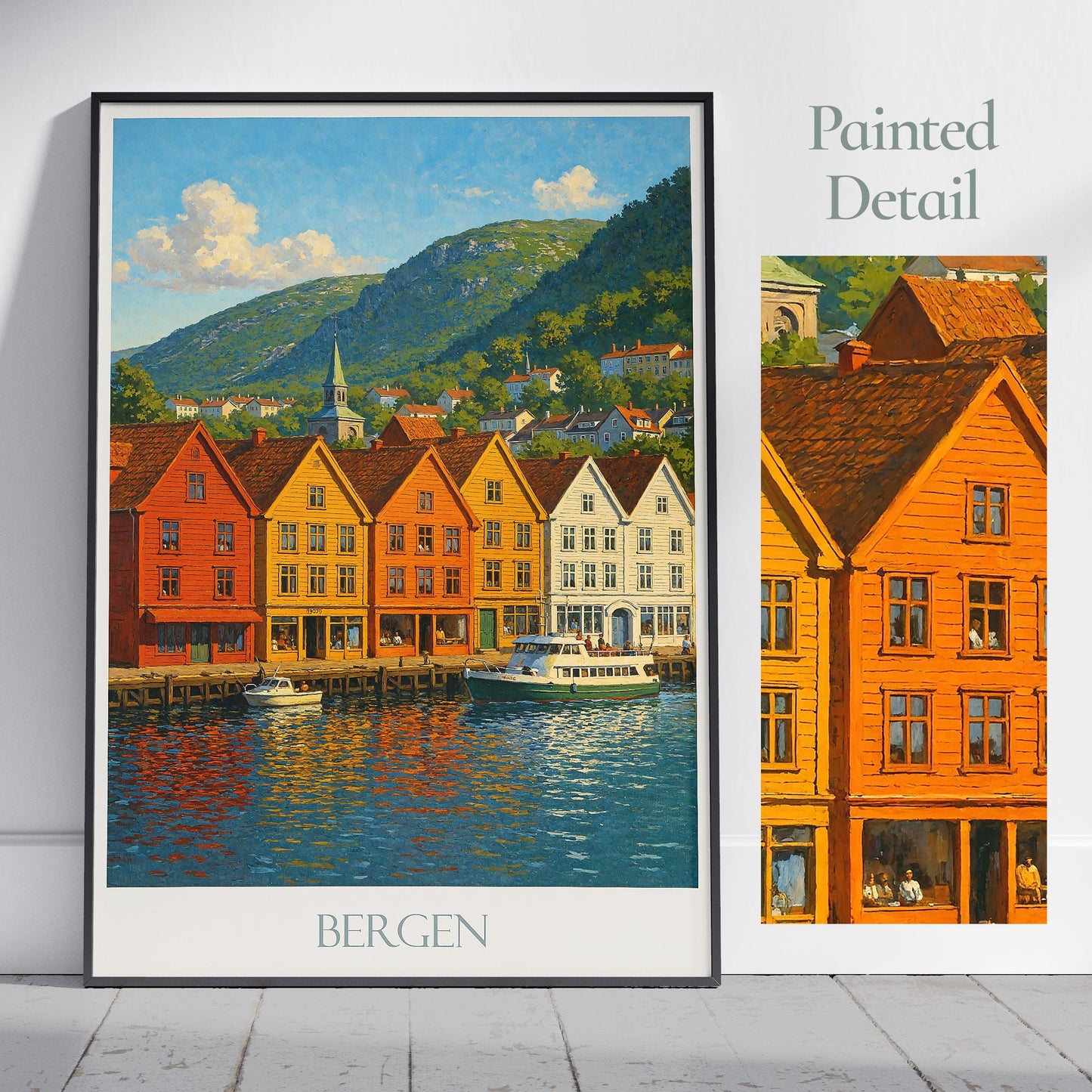 Bergen Travel Print, Bryggen Wharf ~ Norway Travel Poster