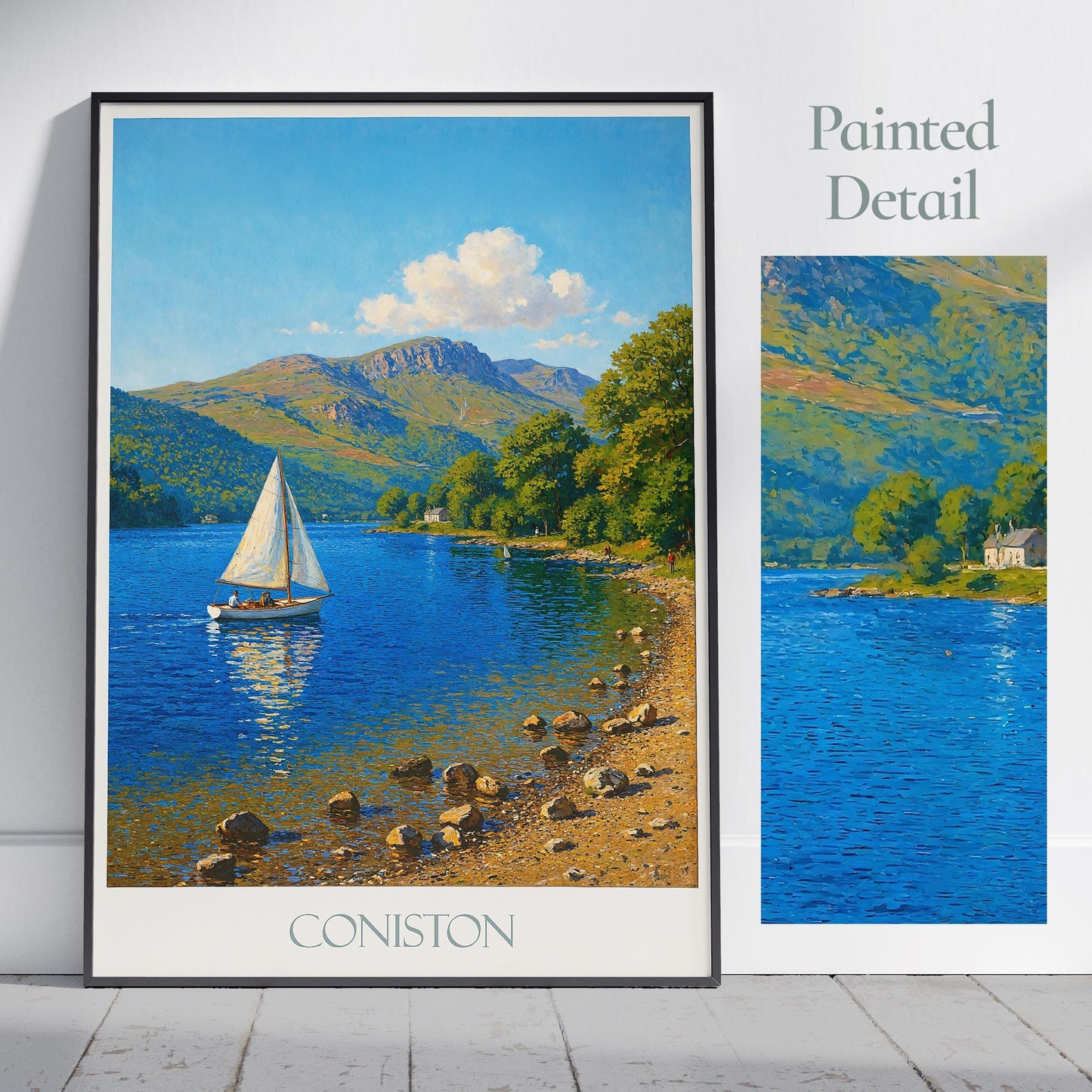 Coniston Water Travel Print, Lake District ~ Travel Poster | Framed Painting Print