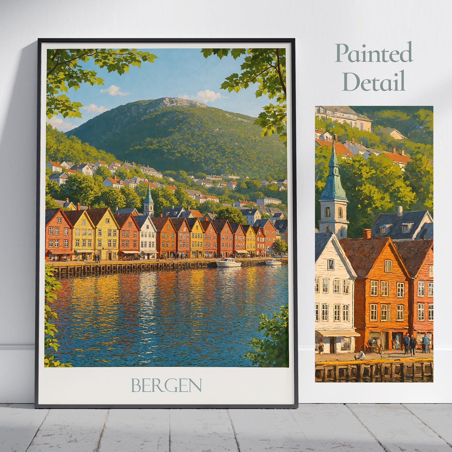 Bergen Travel Print, Bryggen Wharf ~ Norway Travel Poster