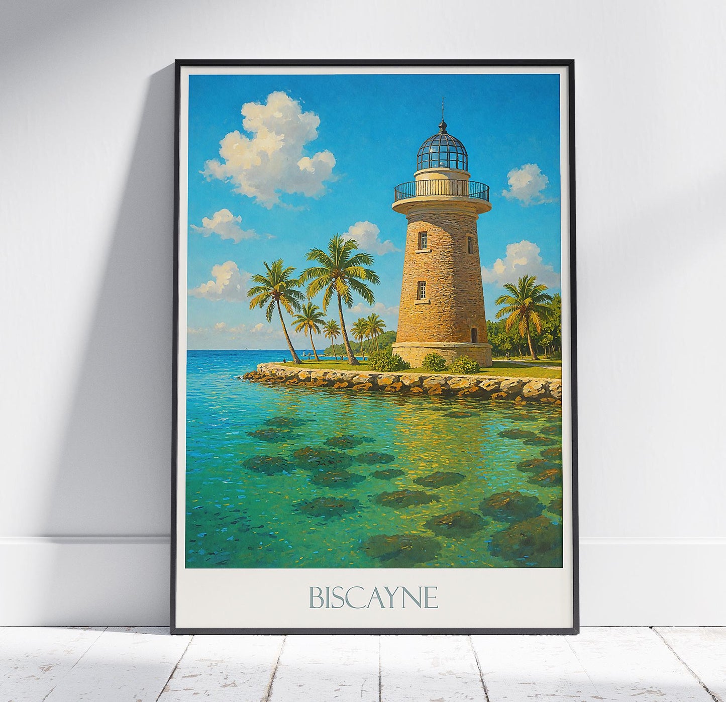 Biscayne National Park Travel Print, Boca Chita Key Lighthouse ~ Florida Travel Poster Framed Personalized Vacation Gift