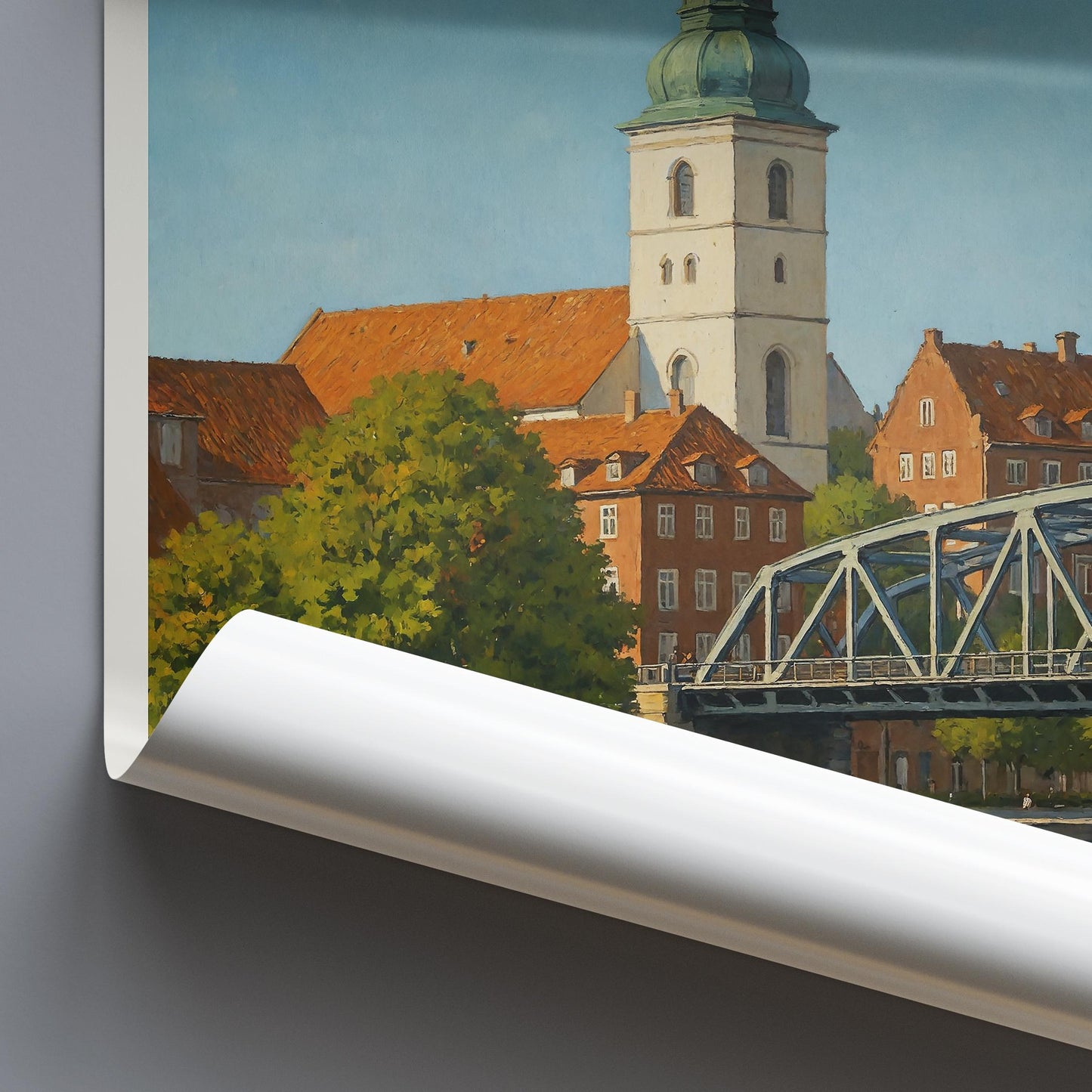 Aalborg Travel Poster, Denmark - Framed Painted Wall Art Print, Personalized Home Decor Gift | Scandinavian Cityscape Vacation Souvenir