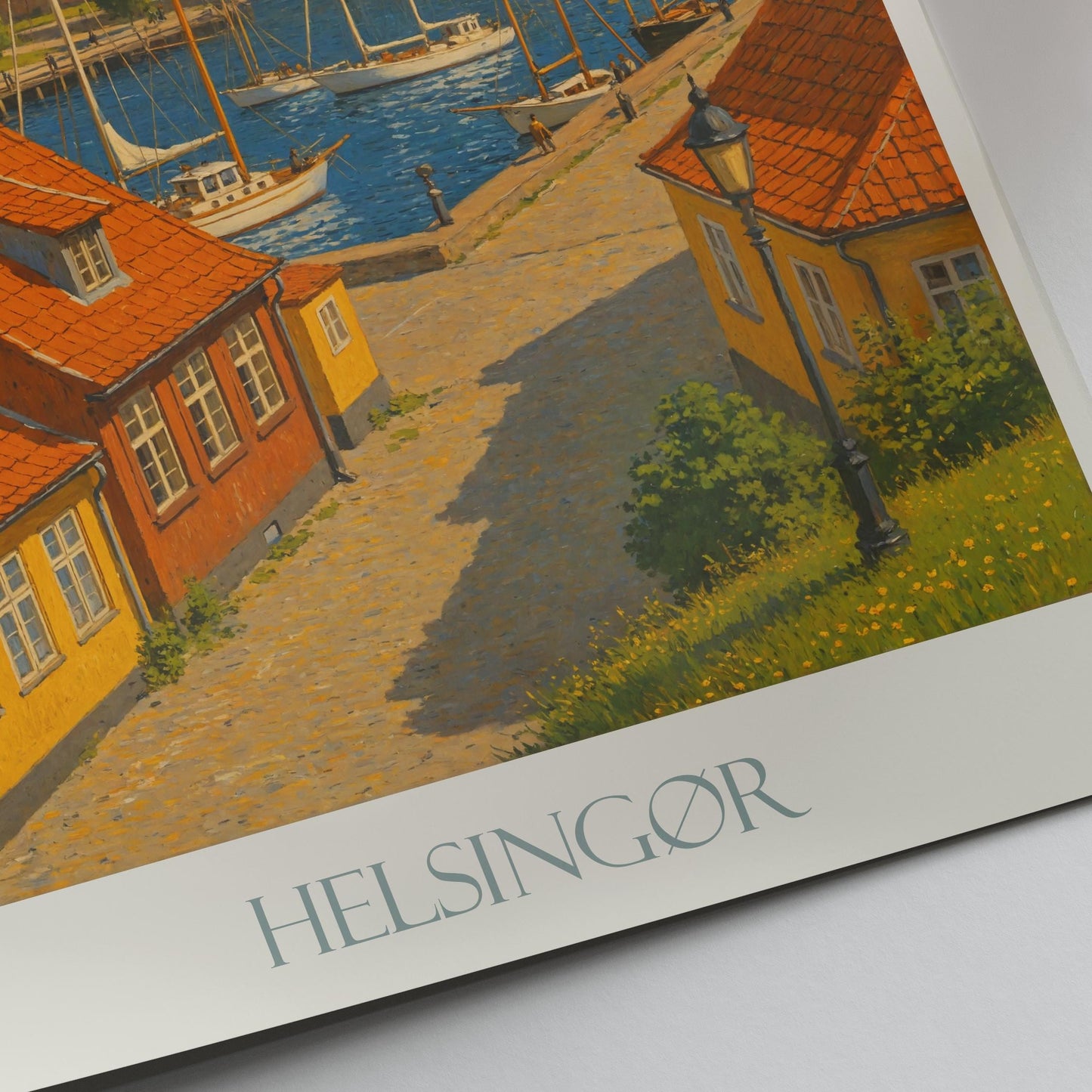 Helsingor Travel Poster, Denmark - Framed Painted Wall Art Print, Personalized Home Decor Gift | Scandinavian Cityscape Vacation Souvenir