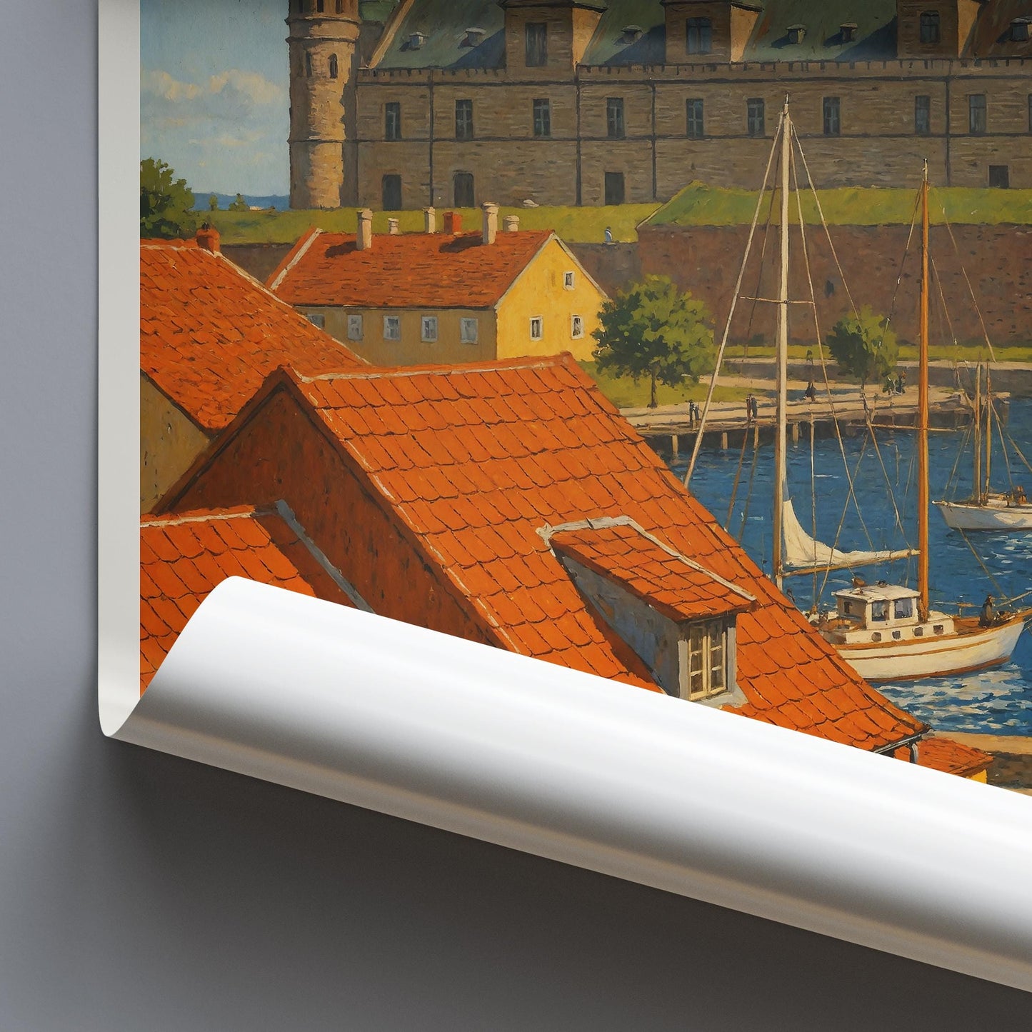 Helsingor Travel Poster, Denmark - Framed Painted Wall Art Print, Personalized Home Decor Gift | Scandinavian Cityscape Vacation Souvenir