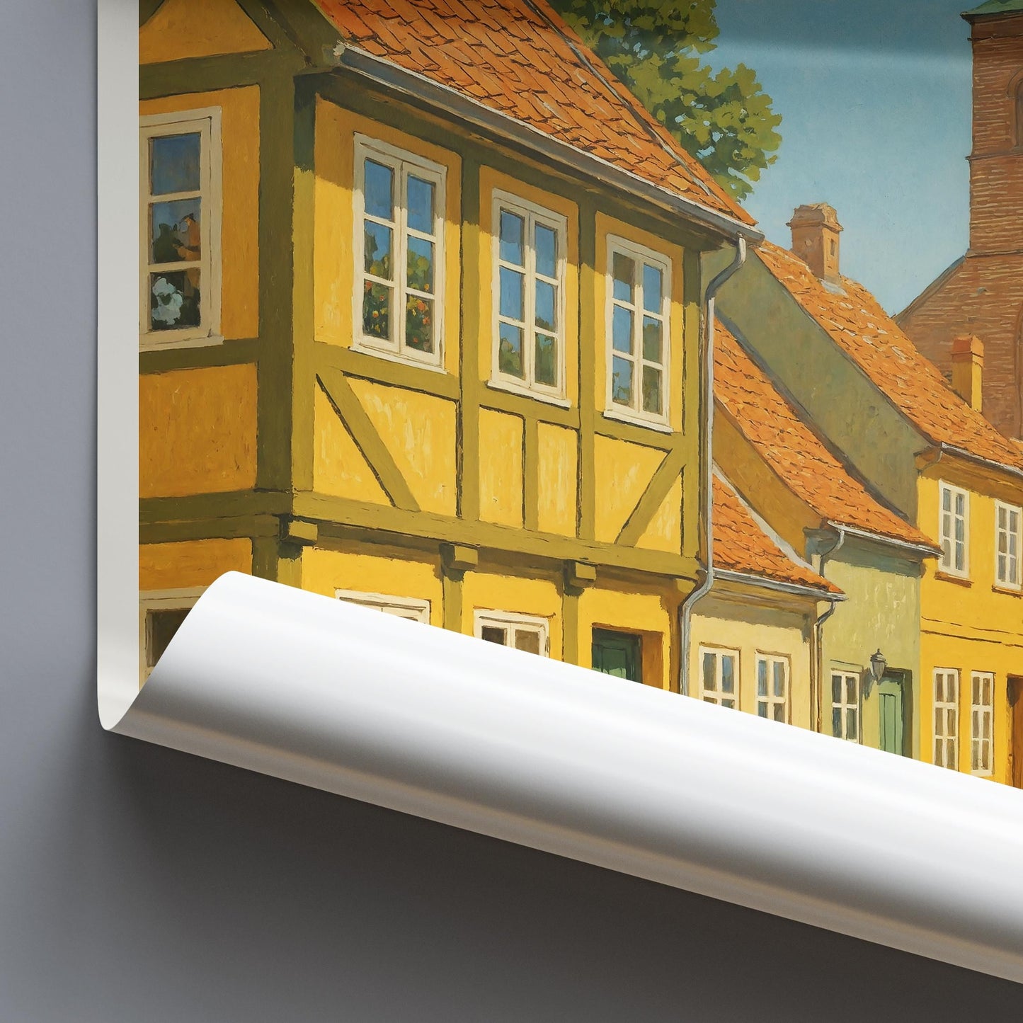 Odense Travel Poster, Denmark - Framed Painted Wall Art Print, Personalized Home Decor Gift | Scandinavian Cityscape Vacation Souvenir
