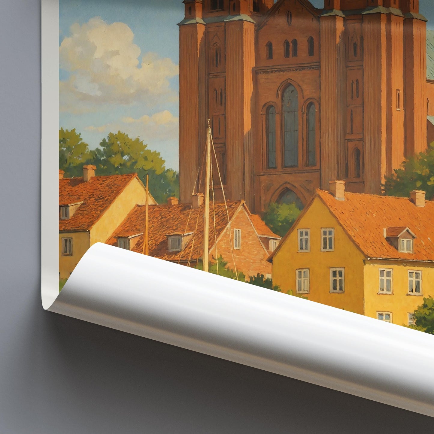 Roskilde Travel Poster, Denmark - Framed Painted Wall Art Print, Personalized Home Decor Gift | Scandinavian Cityscape Vacation Souvenir