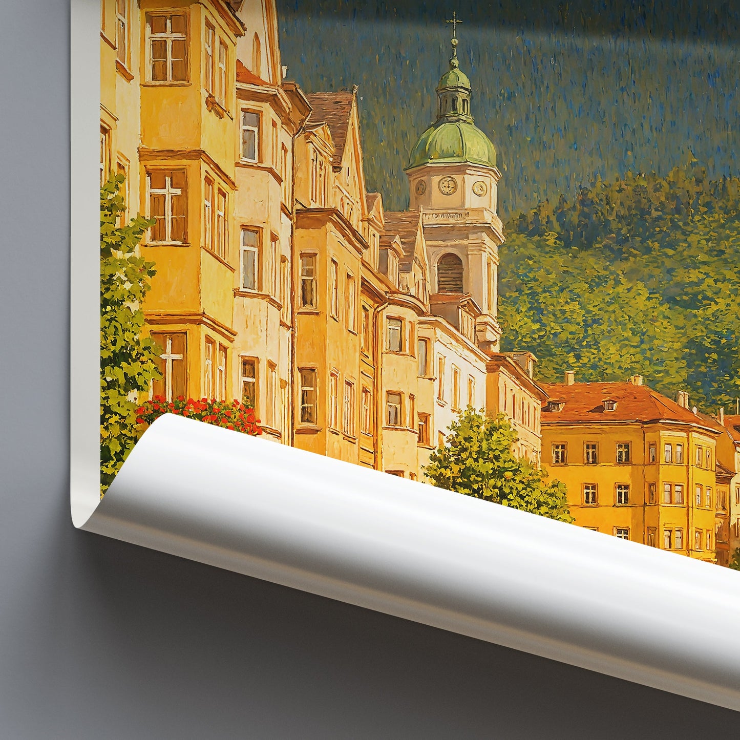 Innsbruck Travel Poster | Austrian Alps Mountain View Art Print | Charming Old Town Street Wall Art & Decor