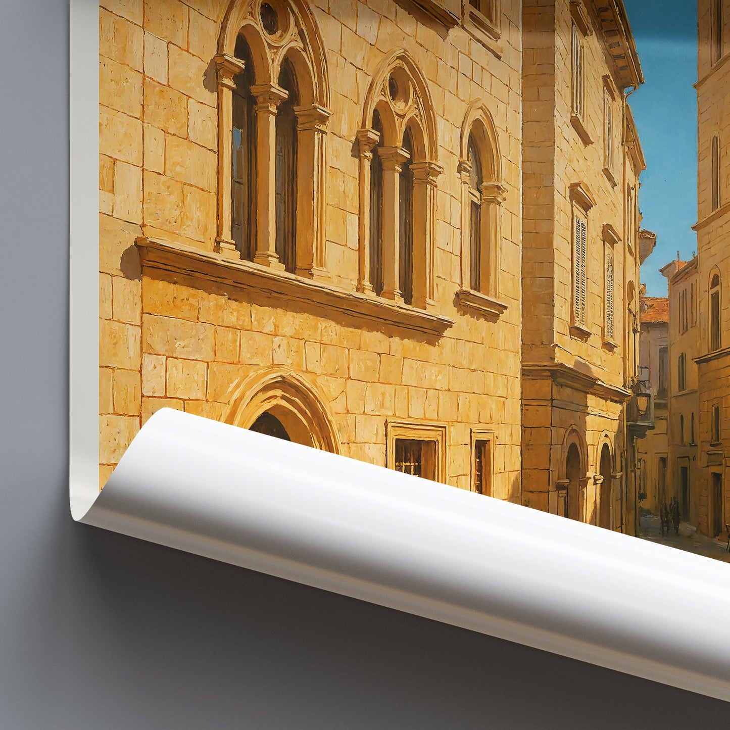 Korcula Old Town Travel Poster, Gothic Street Art Print | Croatia Wall Art | Historic Mediterranean Cityscape