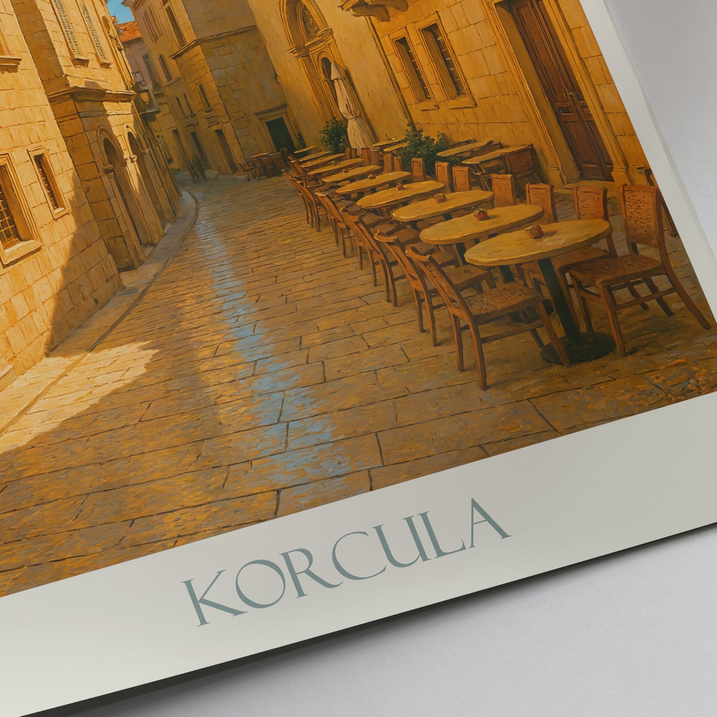 Korcula Old Town Travel Poster, Gothic Street Art Print | Croatia Wall Art | Historic Mediterranean Cityscape