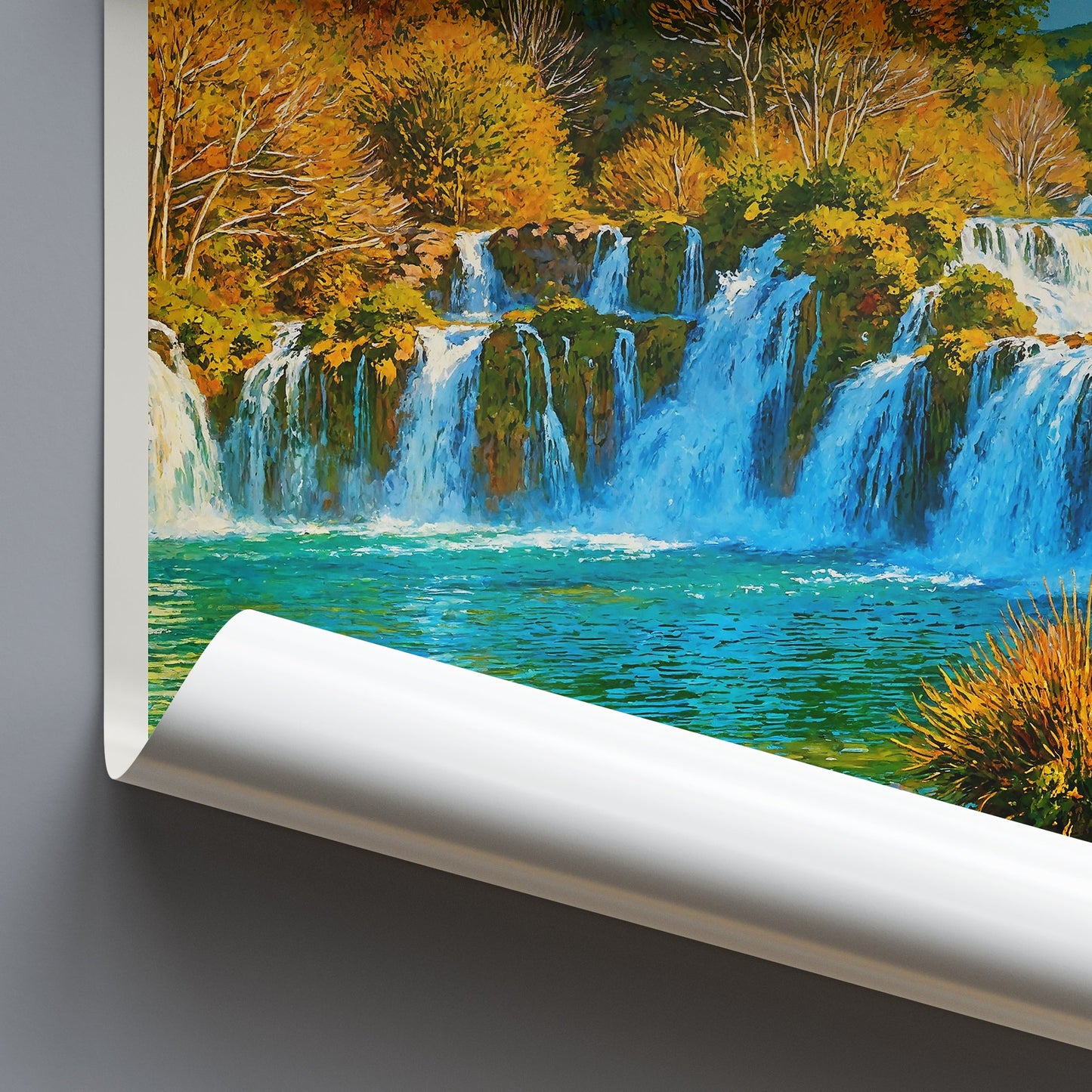 Krka Waterfalls Travel Poster | Croatia National Park Art Print | Autumn Landscape Painting | Vibrant Wall Art Decor