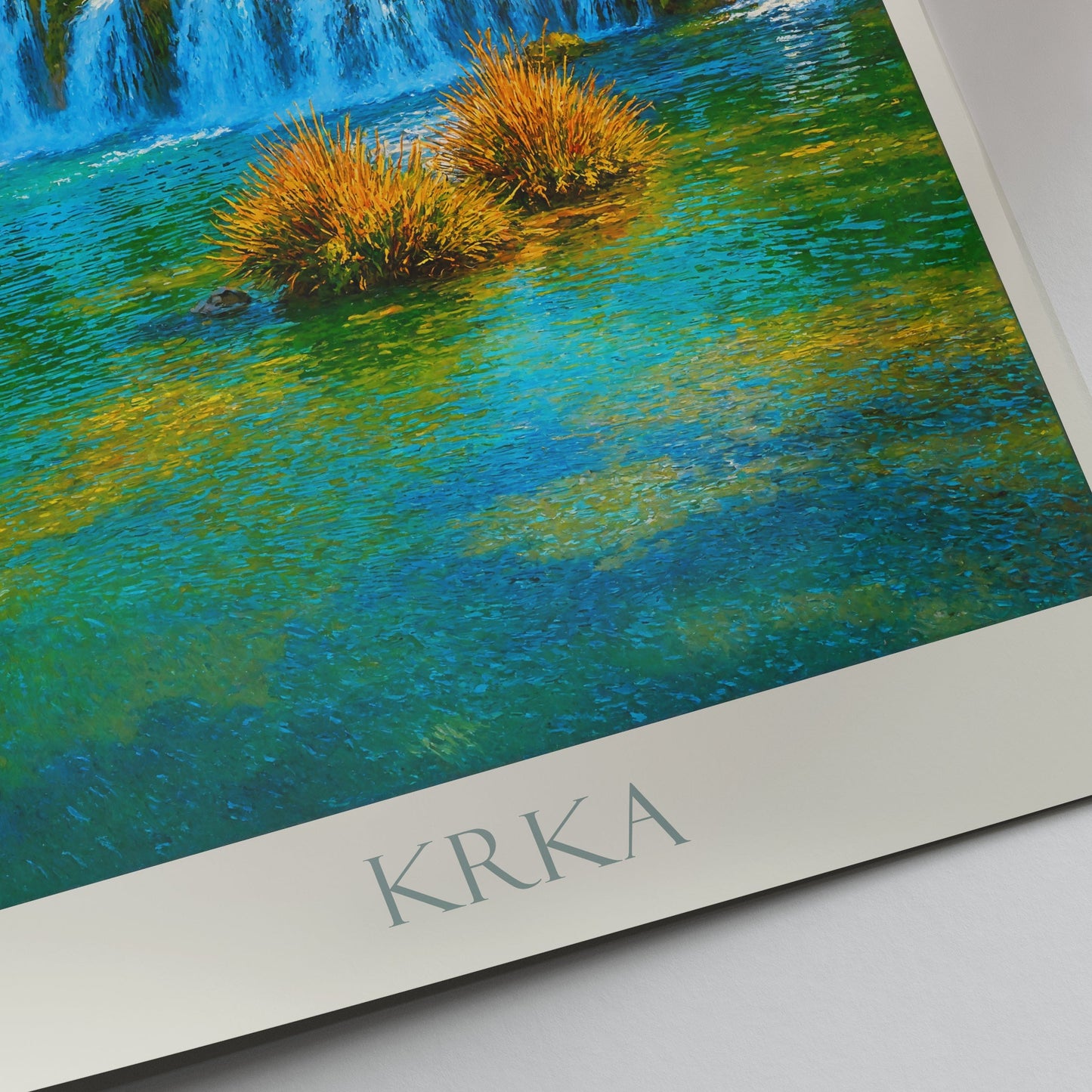 Krka Waterfalls Travel Poster | Croatia National Park Art Print | Autumn Landscape Painting | Vibrant Wall Art Decor