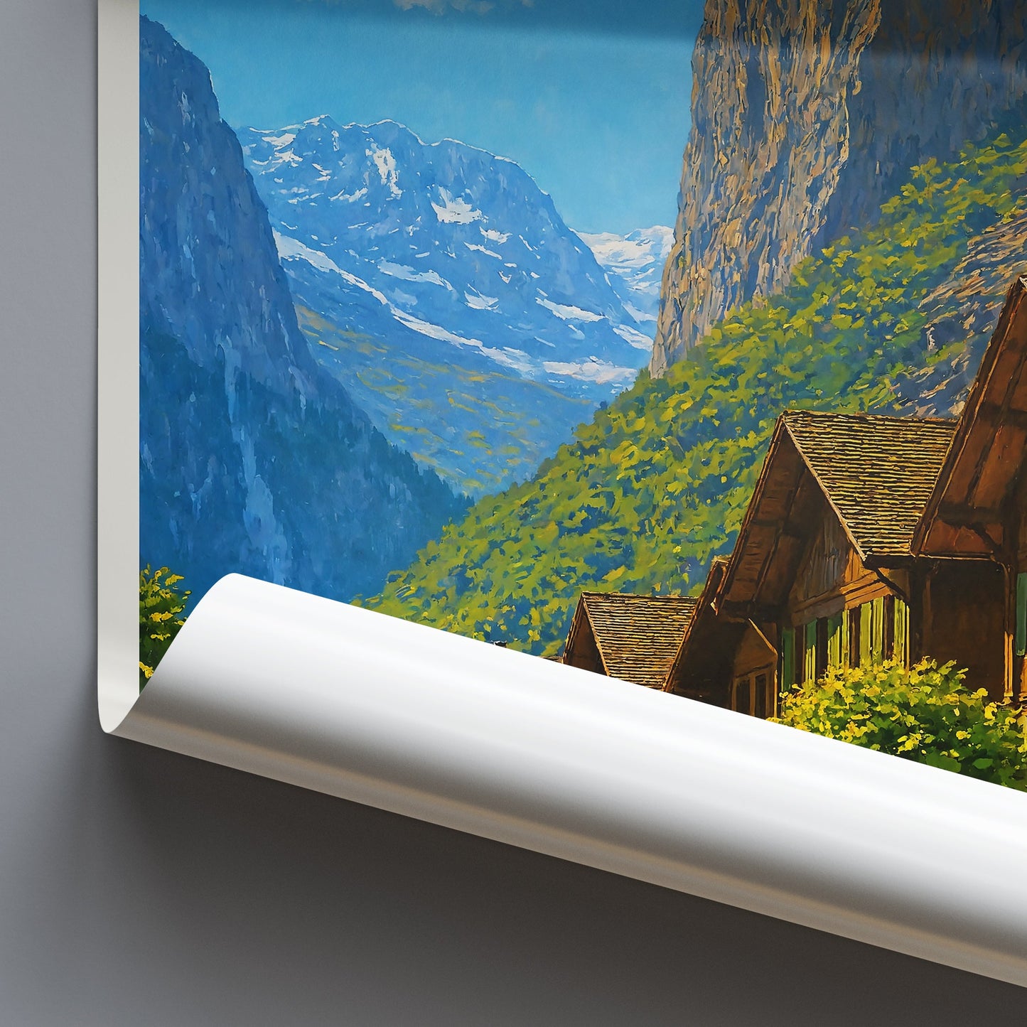 Lauterbrunnen Switzerland Poster, Staubbach Falls Art Print | Swiss Village Wall Art | Alpine Travel Decor Gift