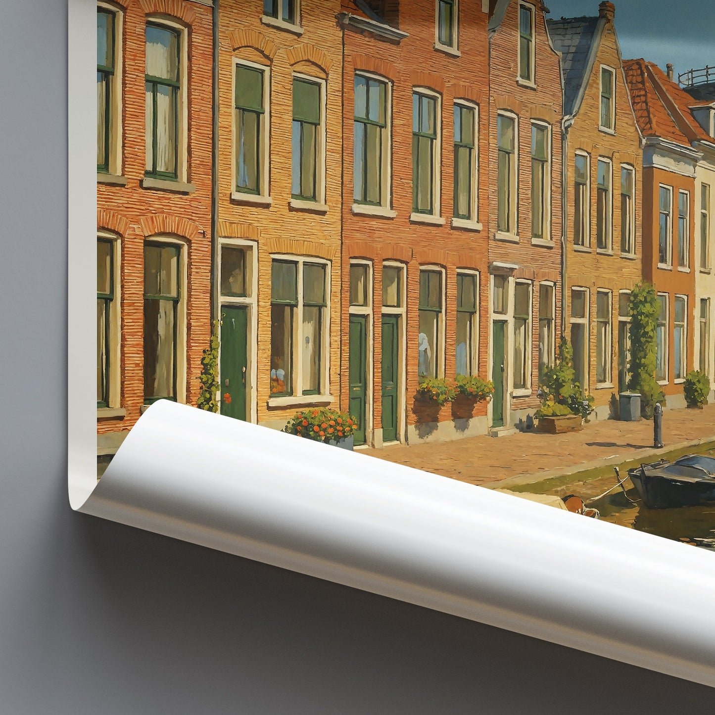 Leiden Travel Poster, Dutch Canal & Windmill Art Print | Netherlands Cityscape Wall Decor | Holland Home Gift