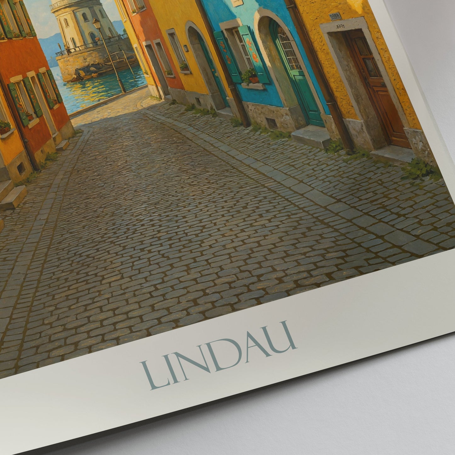 Lindau Germany Travel Poster, Colorful Street Art Print | Lake Constance | Lighthouse Wall Decor