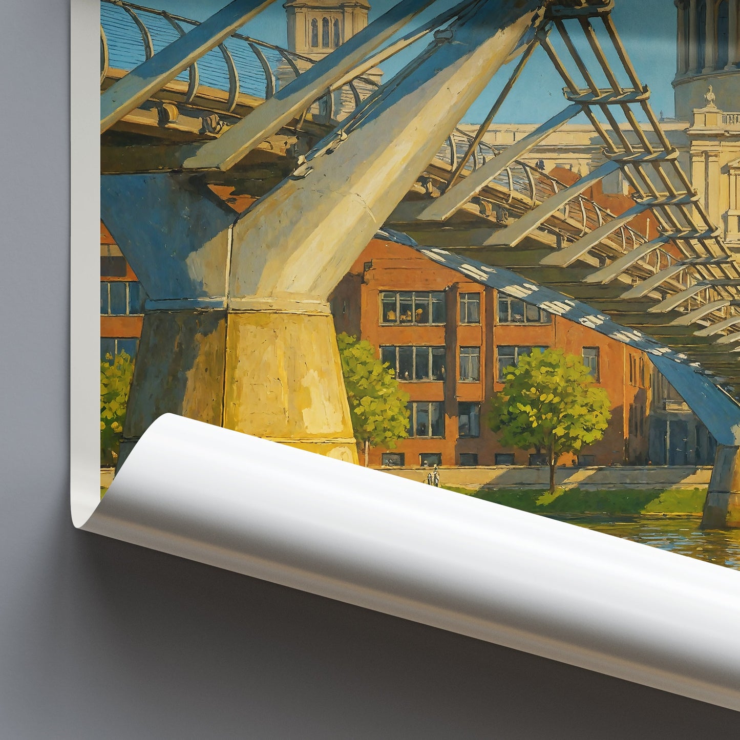 London Travel Poster | Millennium Bridge St Paul's Art Print ~ River Thames City Wall Decor | UK Landmark Gift
