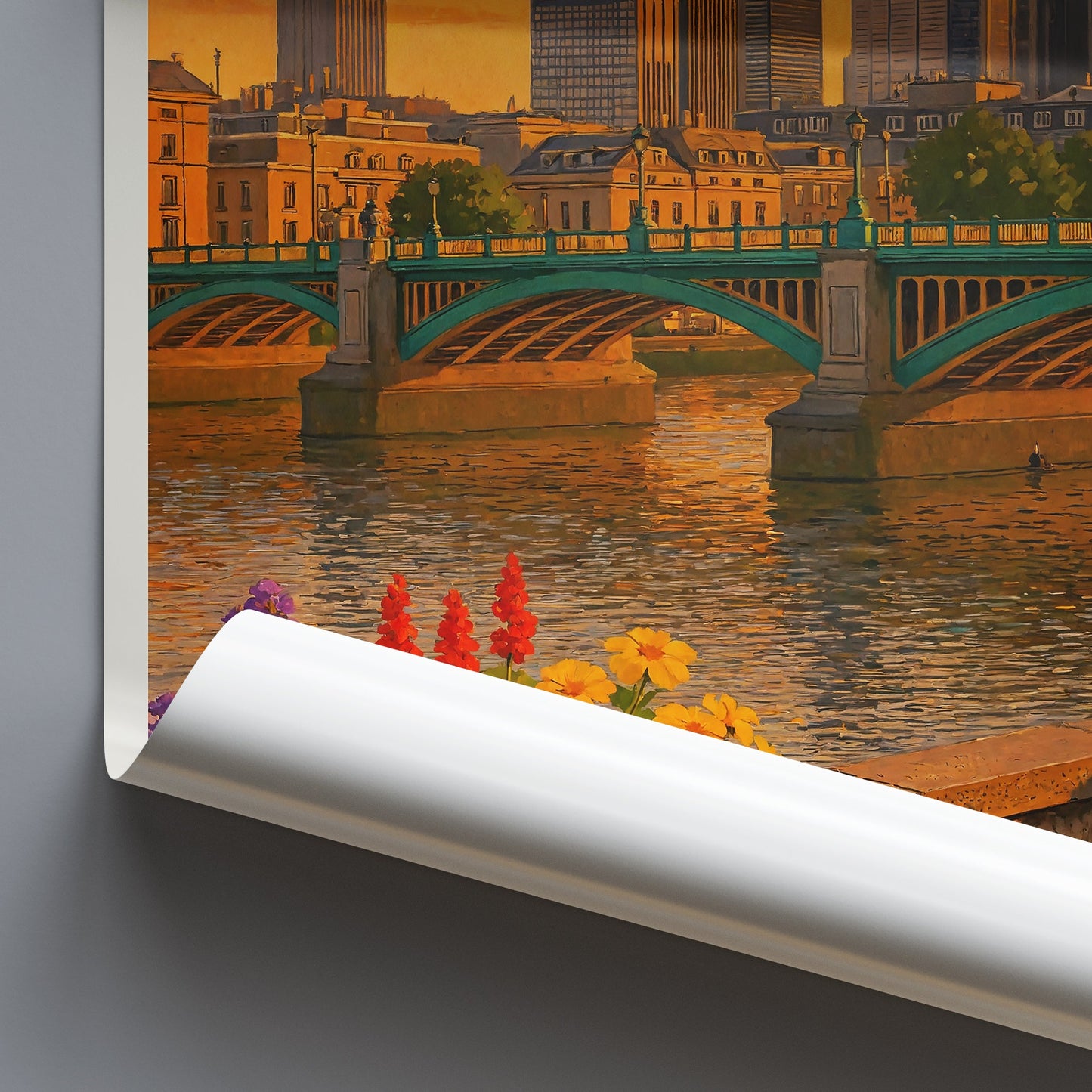 London Travel Poster, Southwark Bridge Sunrise | Vibrant Cityscape Wall Art Print | UK Home Decor Gift