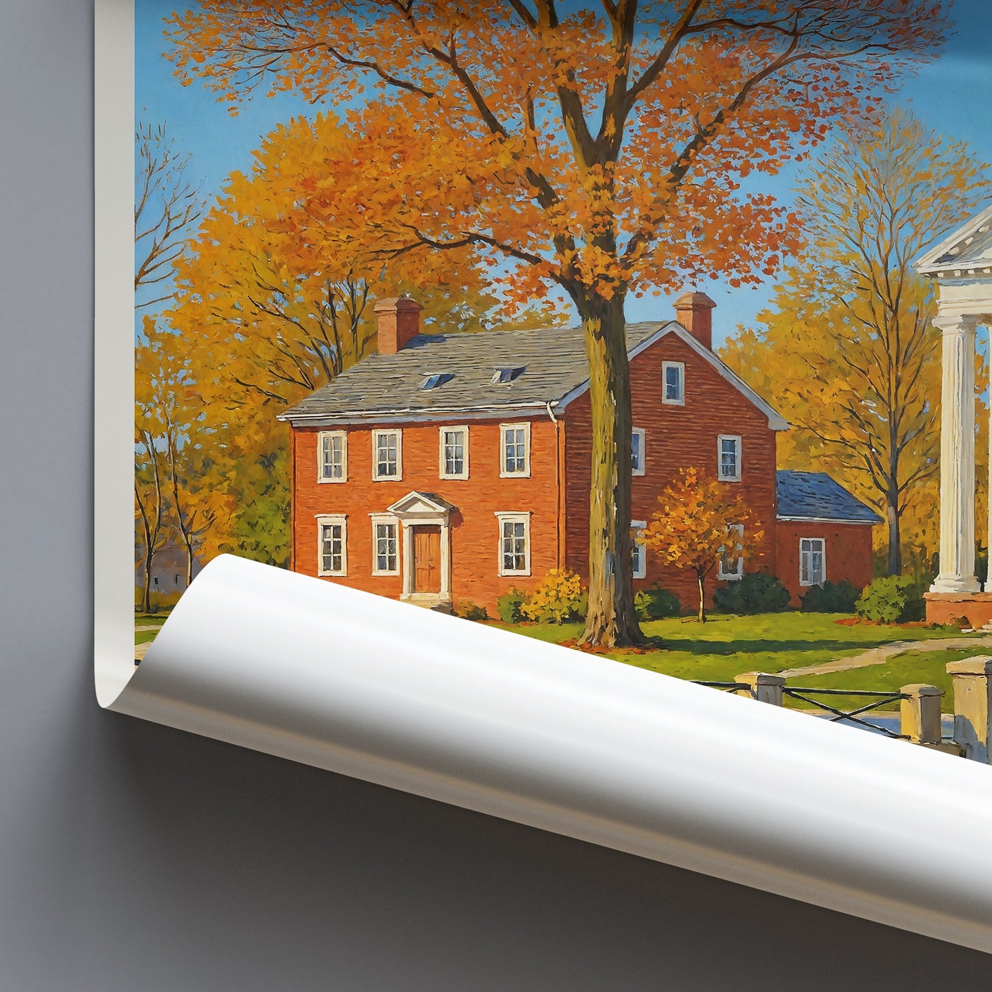 Milford Travel Poster | New England Autumn Art Print | Classic Church & Fall Foliage Decor