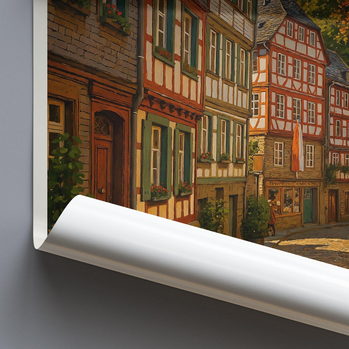 Monschau Germany Travel Poster, Charming Old Town Street | Medieval Village Wall Art Print | German Home Decor