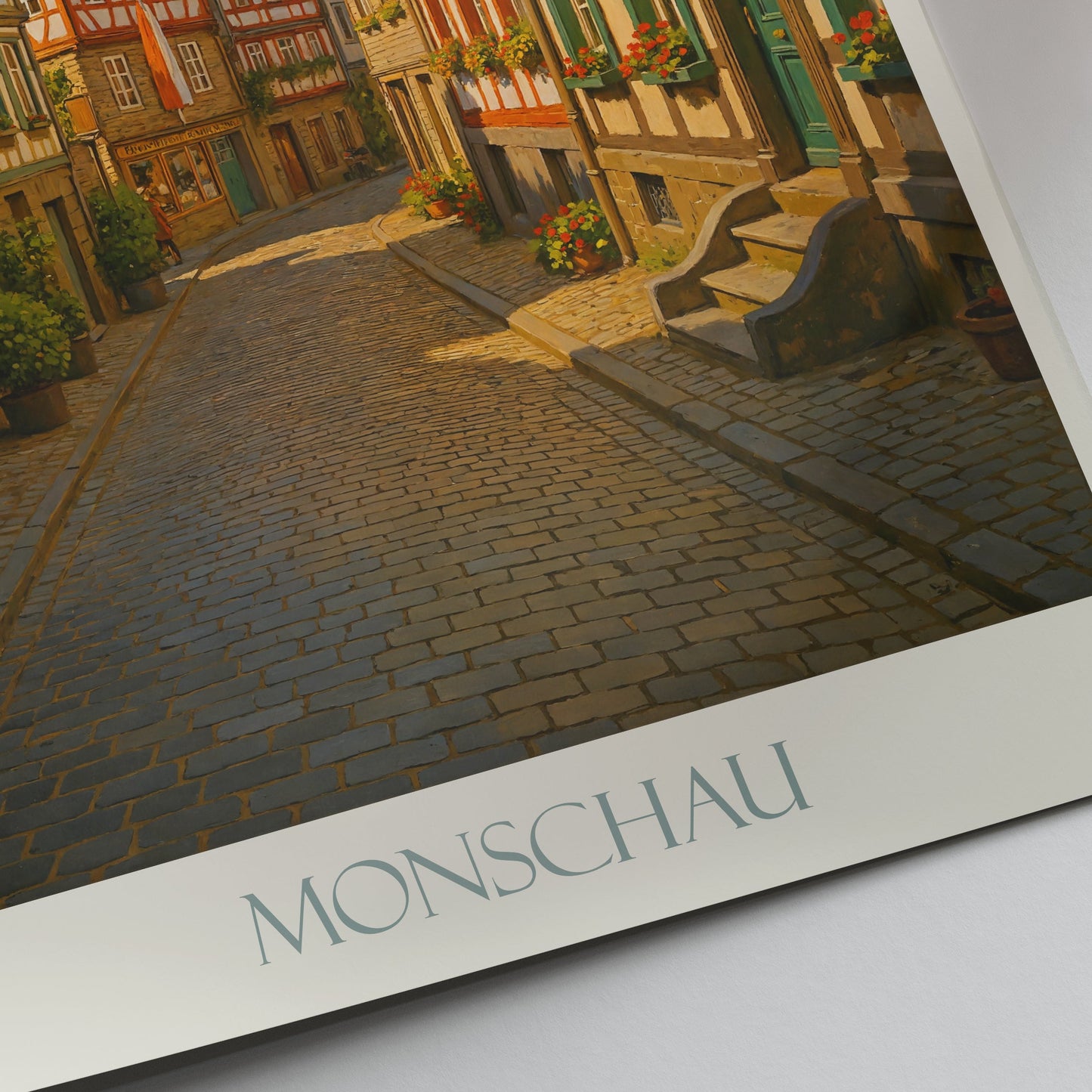 Monschau Germany Travel Poster, Charming Old Town Street | Medieval Village Wall Art Print | German Home Decor