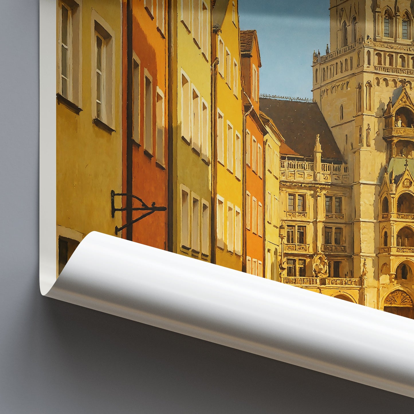 Munich Travel Poster, Neues Rathaus Art Print | Colorful Old Town Street Wall Art | Germany Cityscape Decor