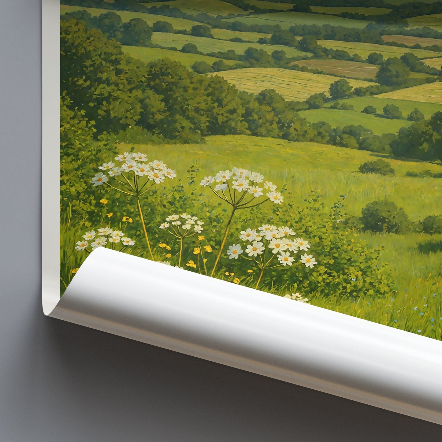 Newlands Corner Travel Poster, Surrey Hills Panorama | English Countryside Painting Art Print | Rural Landscape Home Decor