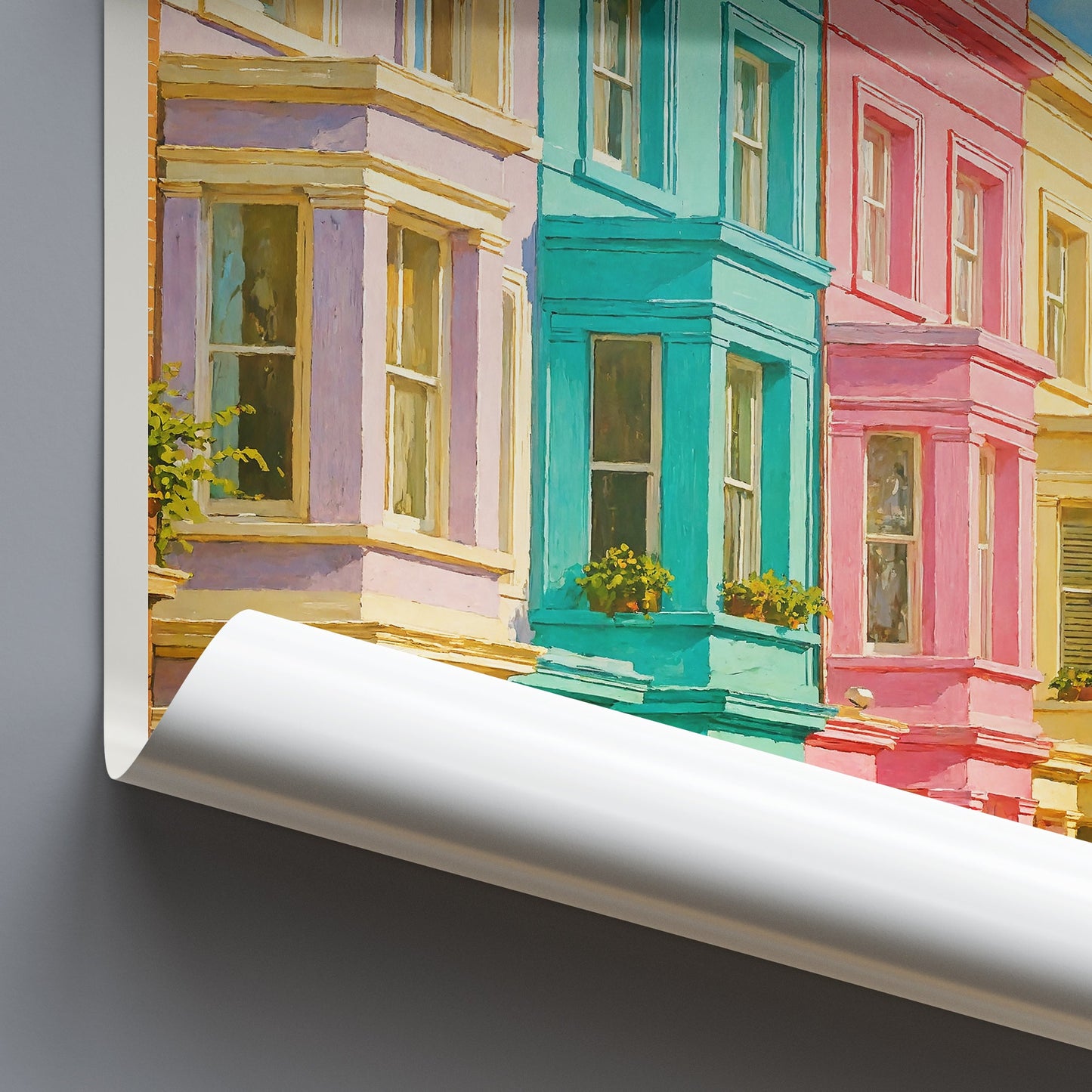 Notting Hill Travel Poster, Colorful London Homes Art Print ~ Vibrant Cityscape Wall Art | UK Vacation Gift