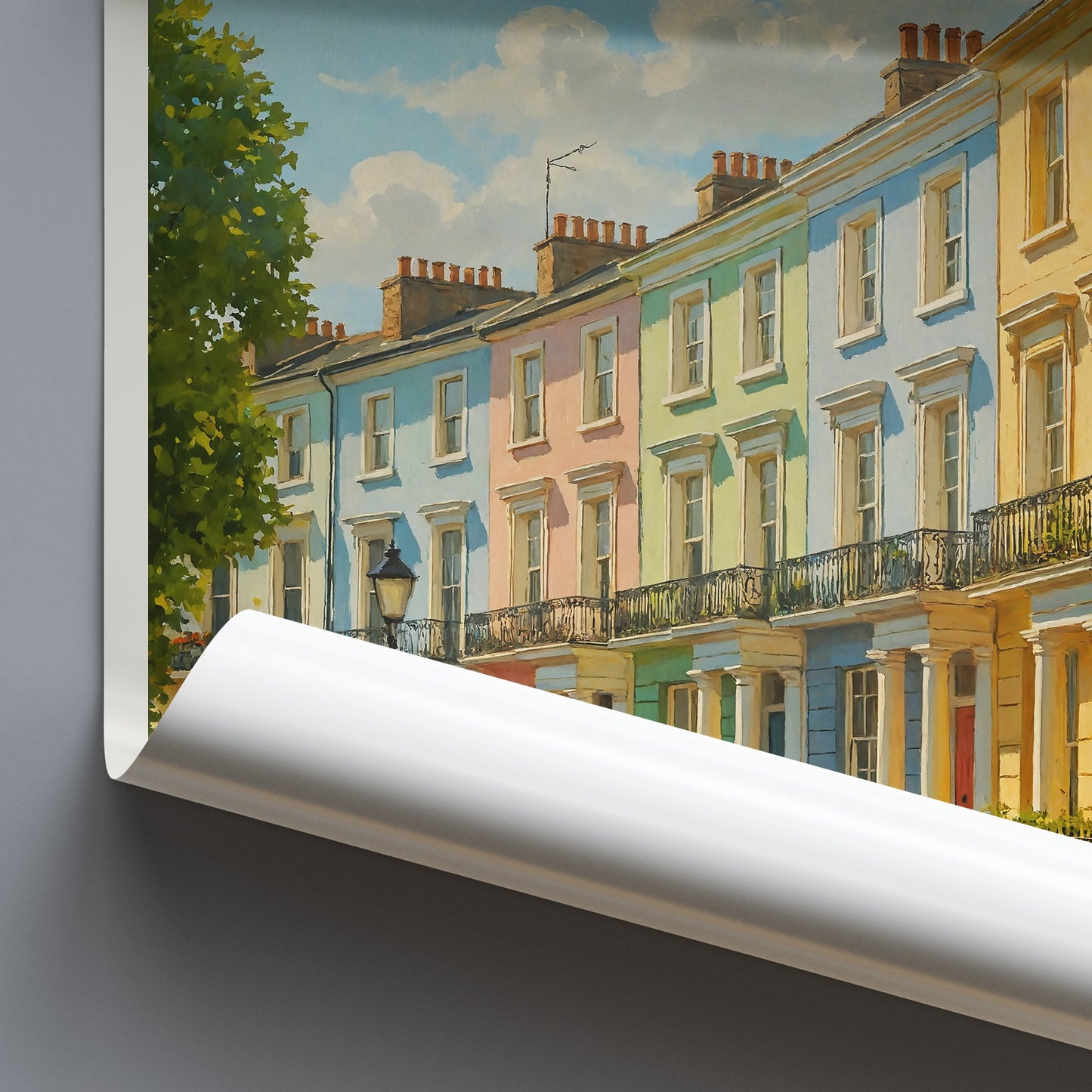 Notting Hill Travel Poster, Colorful London Homes Art Print | Vibrant Cityscape Wall Decor | UK England Souvenir Gift