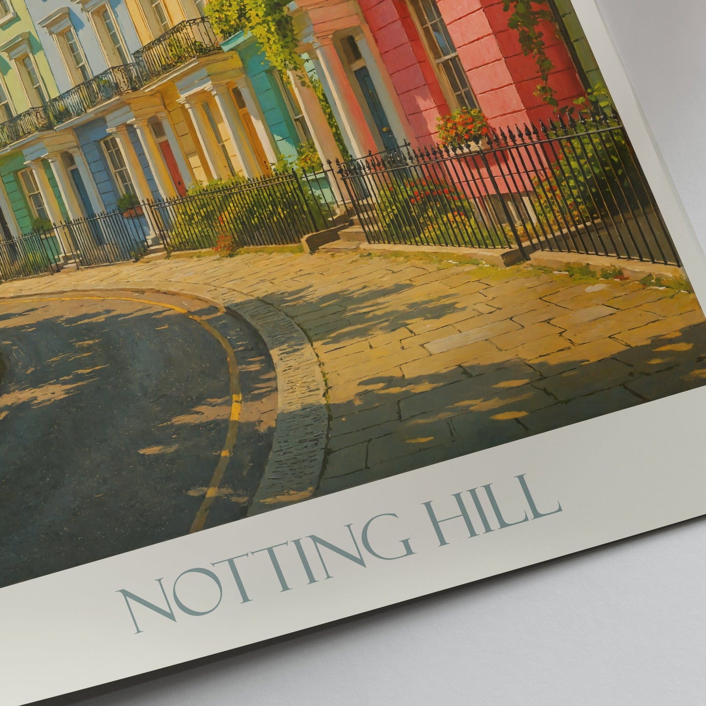 Notting Hill Travel Poster, Colorful London Homes Art Print | Vibrant Cityscape Wall Decor | UK England Souvenir Gift