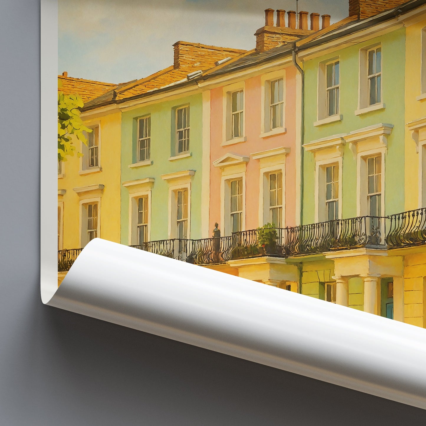 Notting Hill Travel Poster, Colorful London Homes | UK Wall Art Print & Charming Home Decor Gift