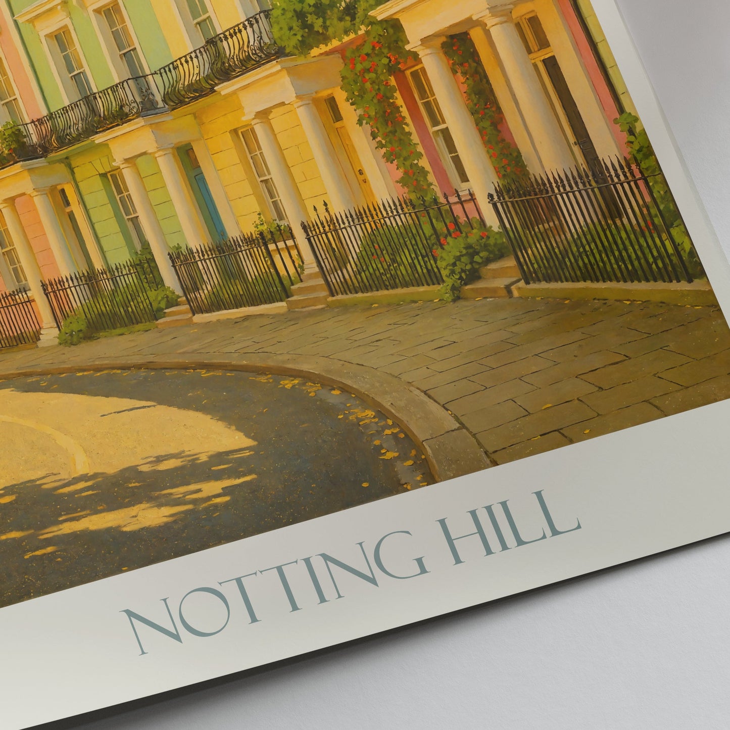Notting Hill Travel Poster, Colorful London Homes | UK Wall Art Print & Charming Home Decor Gift