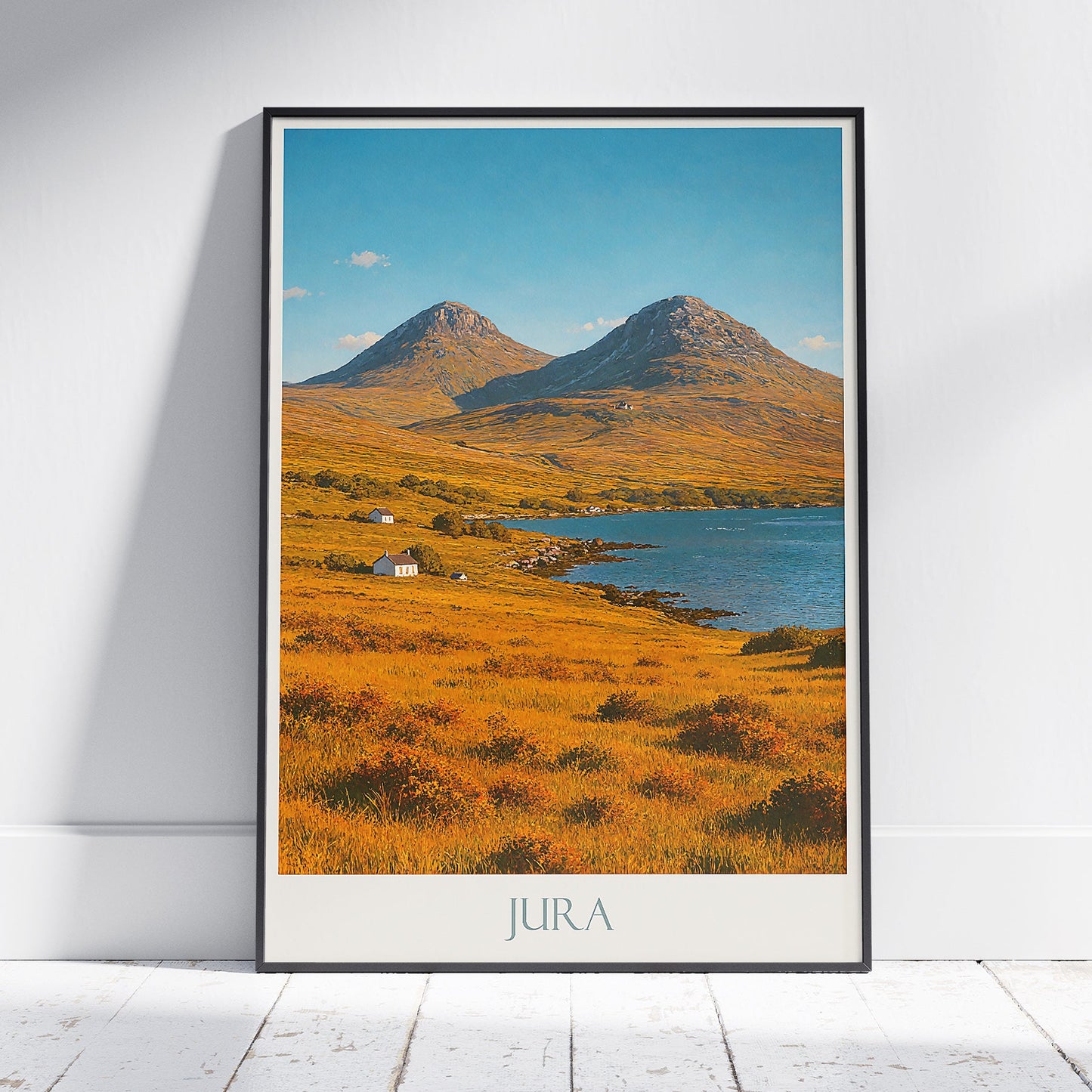 Sunlit Paps of Jura Travel Poster | Isle of Jura Scotland Art Print | Scottish Landscape Wall Decor | Rustic Nature Art