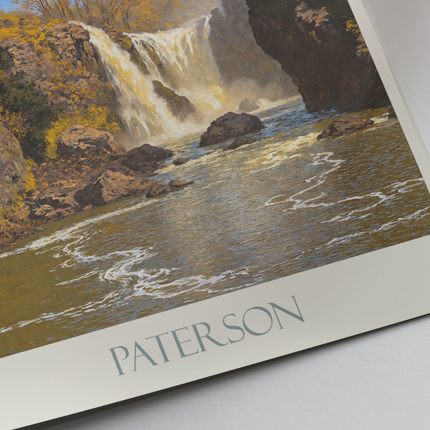 Paterson Falls Travel Poster | Great Falls New Jersey Painted Wall Art Print | Historical Park Decor