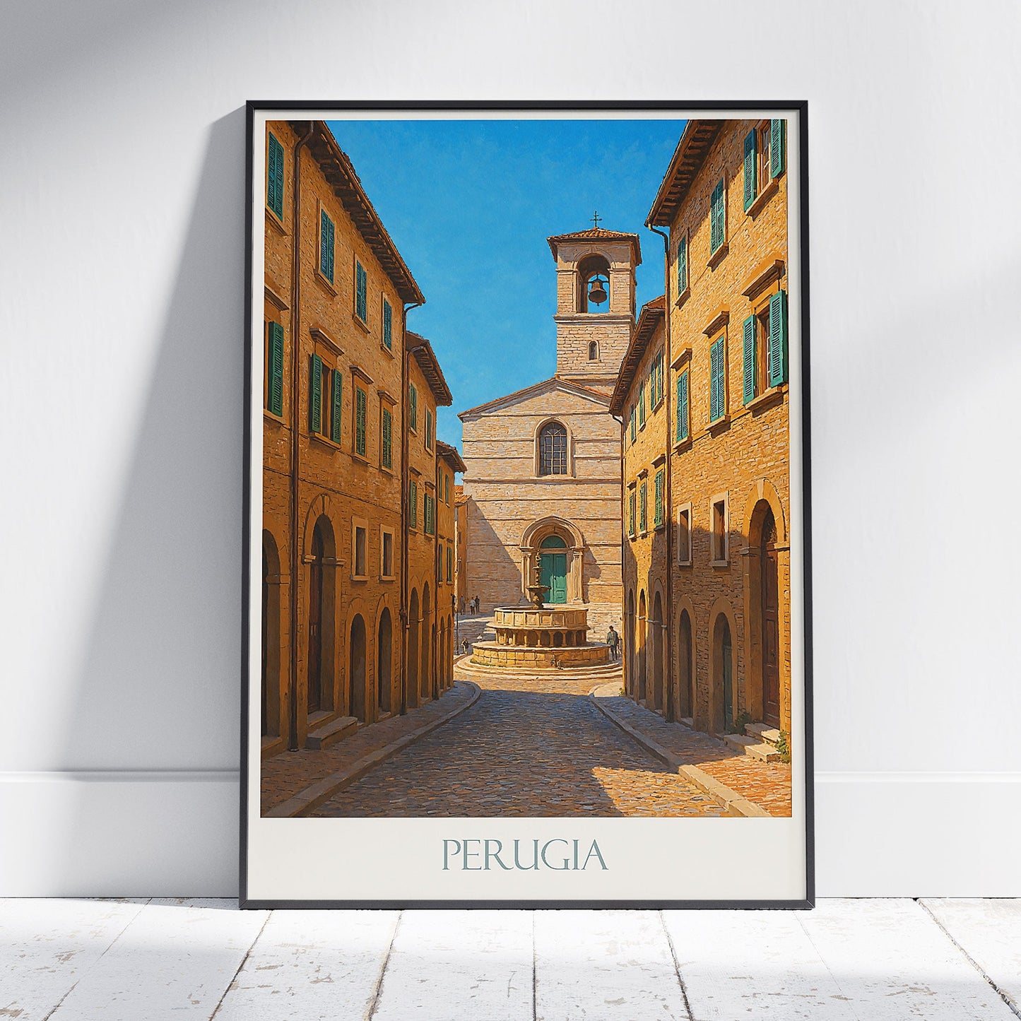 Perugia Travel Poster | Italy Medieval City Wall Art Print | Umbria Old Town Decor | Historic European Street