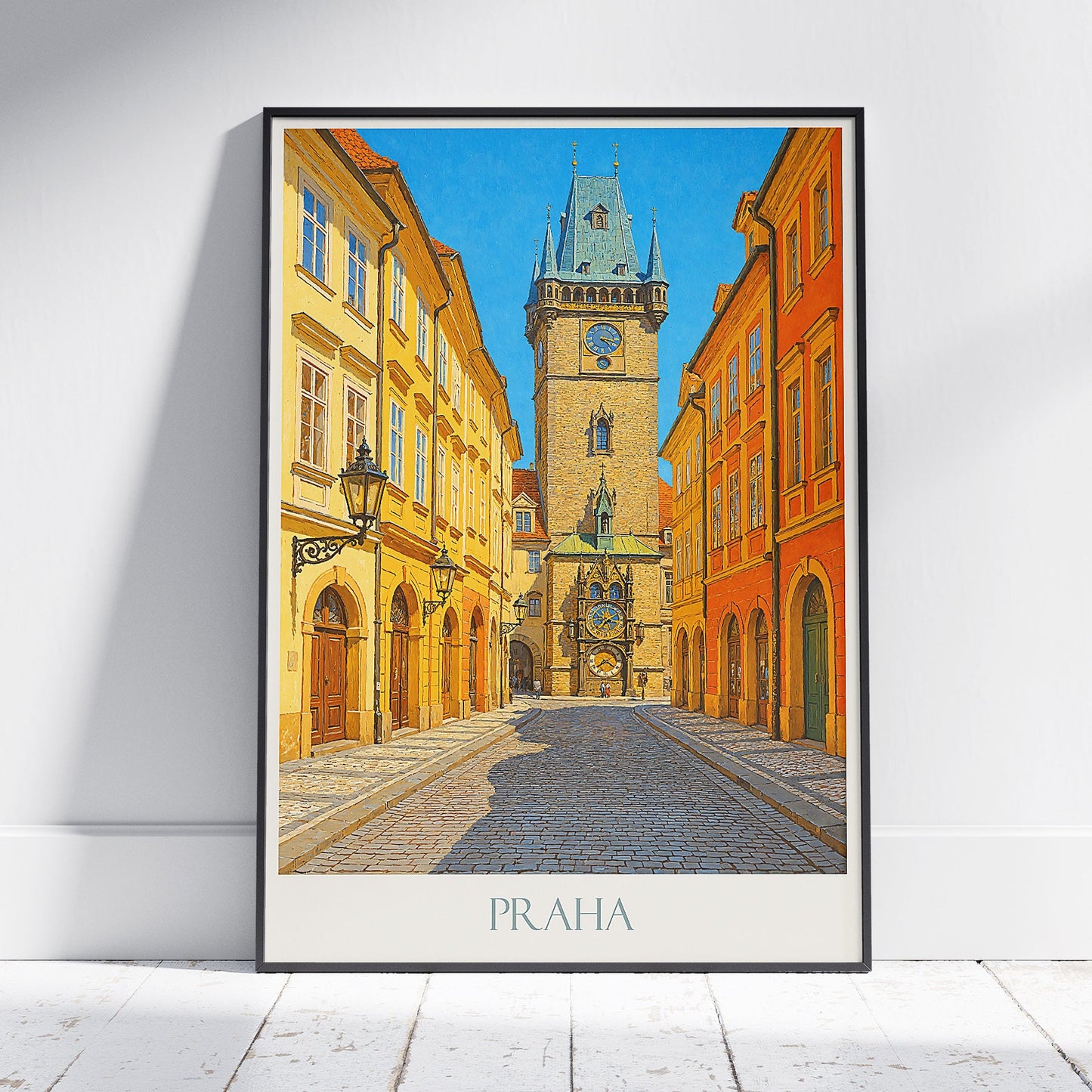 Prague Travel Poster | Old Town Clock Art Print | Czech Republic Cityscape Wall Art | European Home Decor