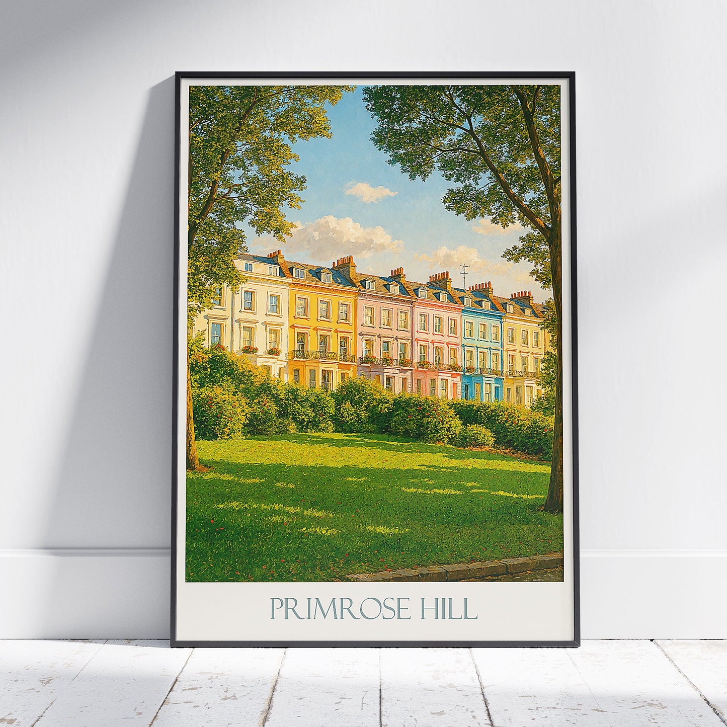 Primrose Hill Travel Poster, Colorful London Homes Art | UK Cityscape Print | British Architecture Wall Art
