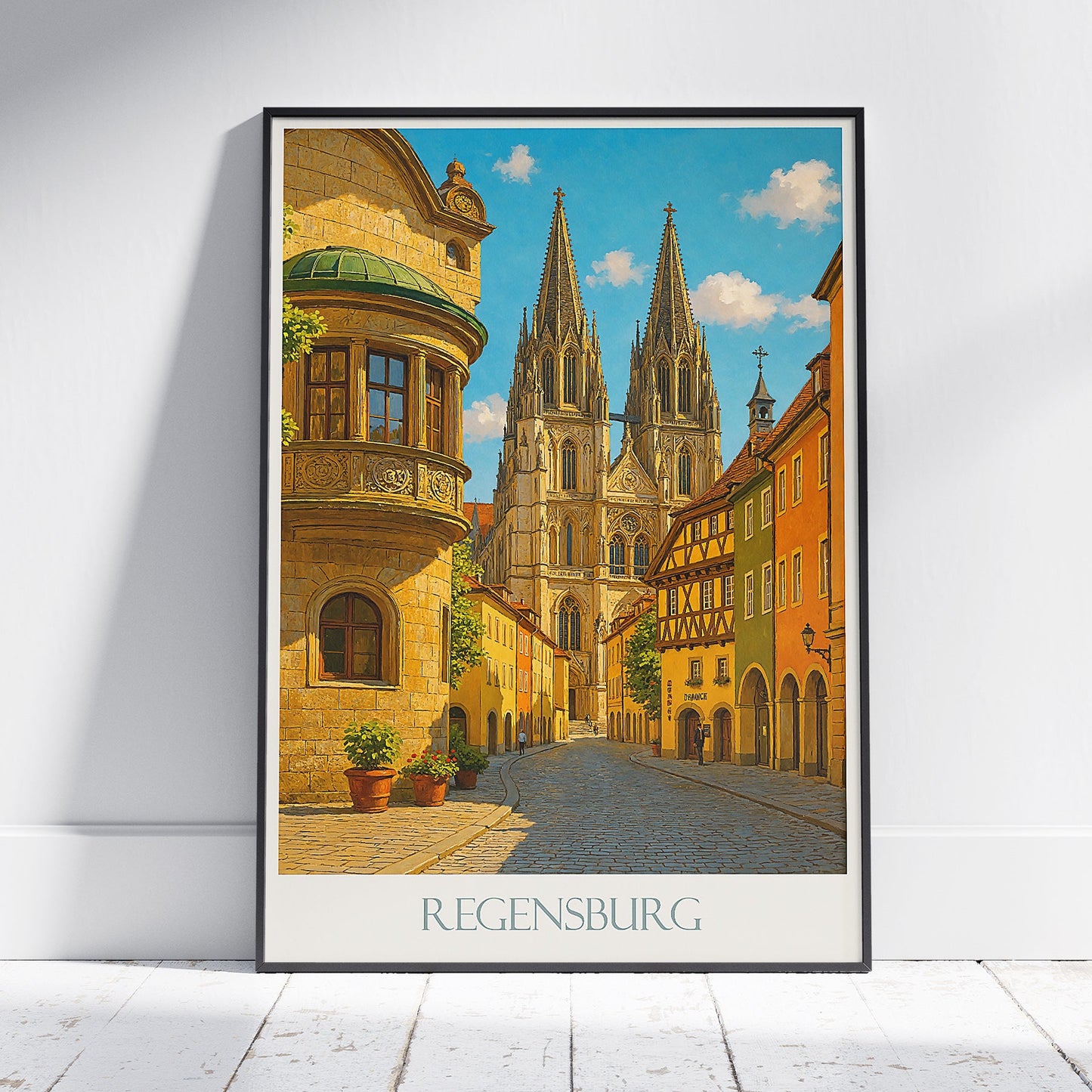 Regensburg Cathedral Spires Travel Poster, Germany | Historic City Wall Art | Vintage European Print Gift