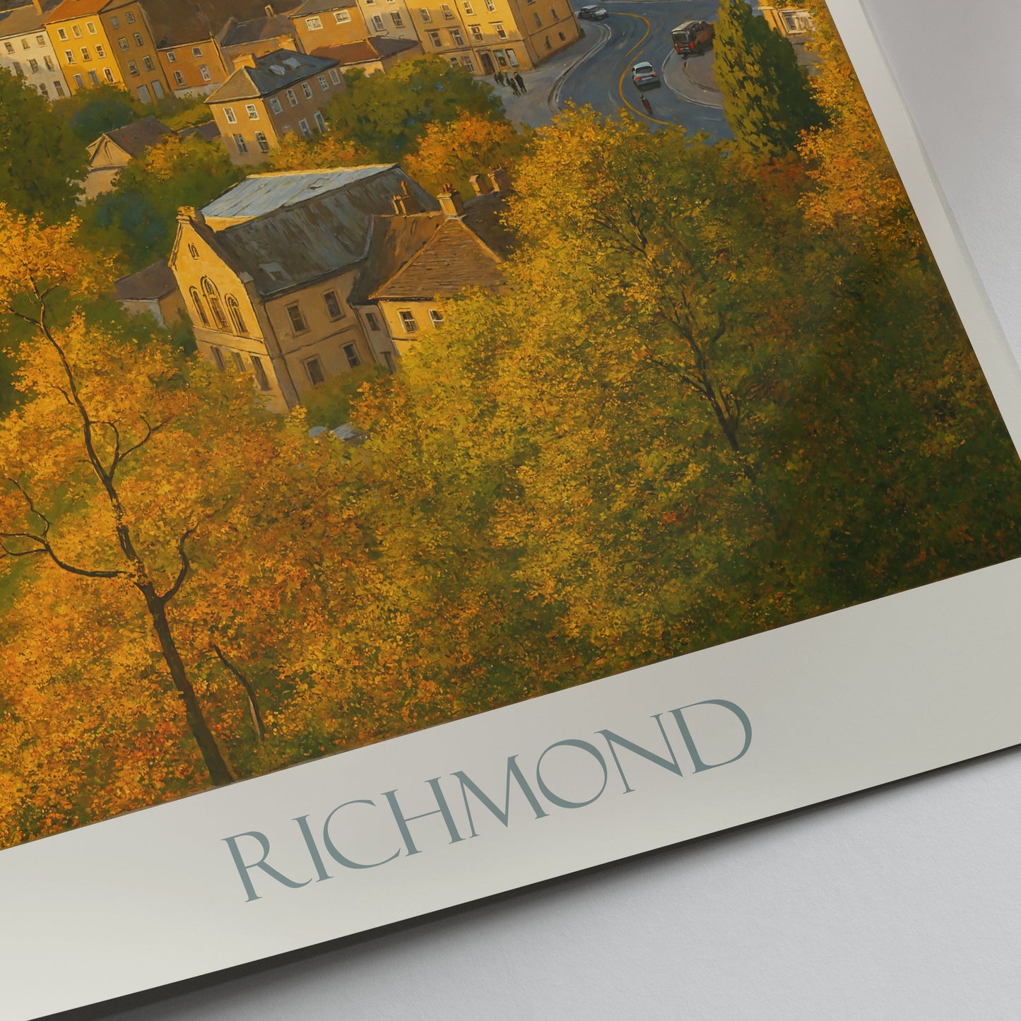 Richmond England Travel Poster, Castle Sunset View | Autumn Painted Wall Art Print | UK Cityscape Home Decor