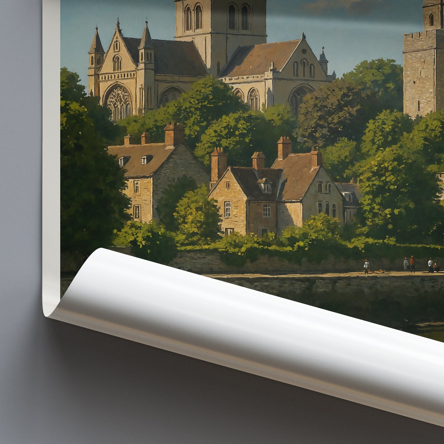 Rochester Travel Poster, Castle & Cathedral View ~ England Art Print & Home Decor | Historic Riverside City Wall Art Gift