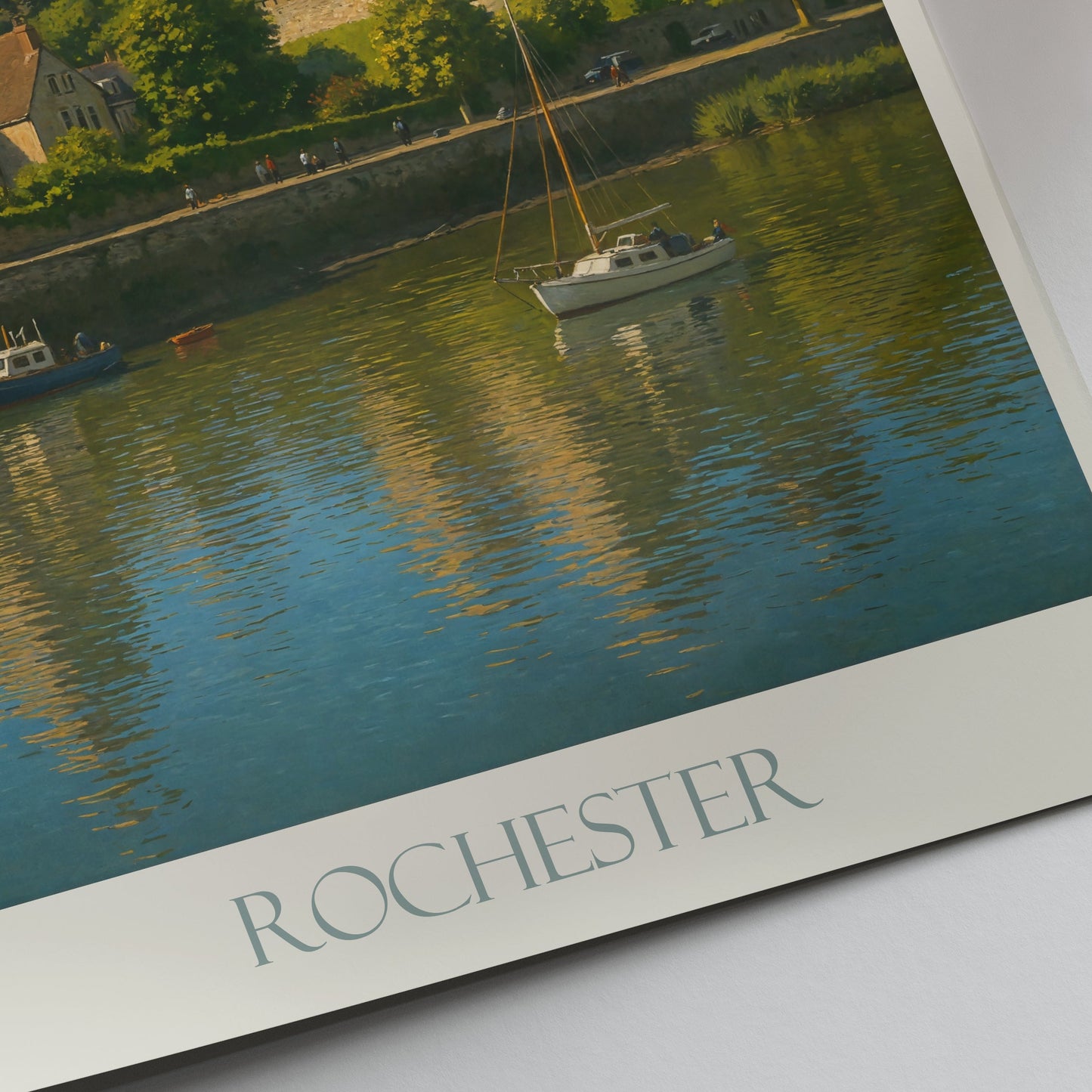 Rochester Travel Poster, Castle & Cathedral View ~ England Art Print & Home Decor | Historic Riverside City Wall Art Gift