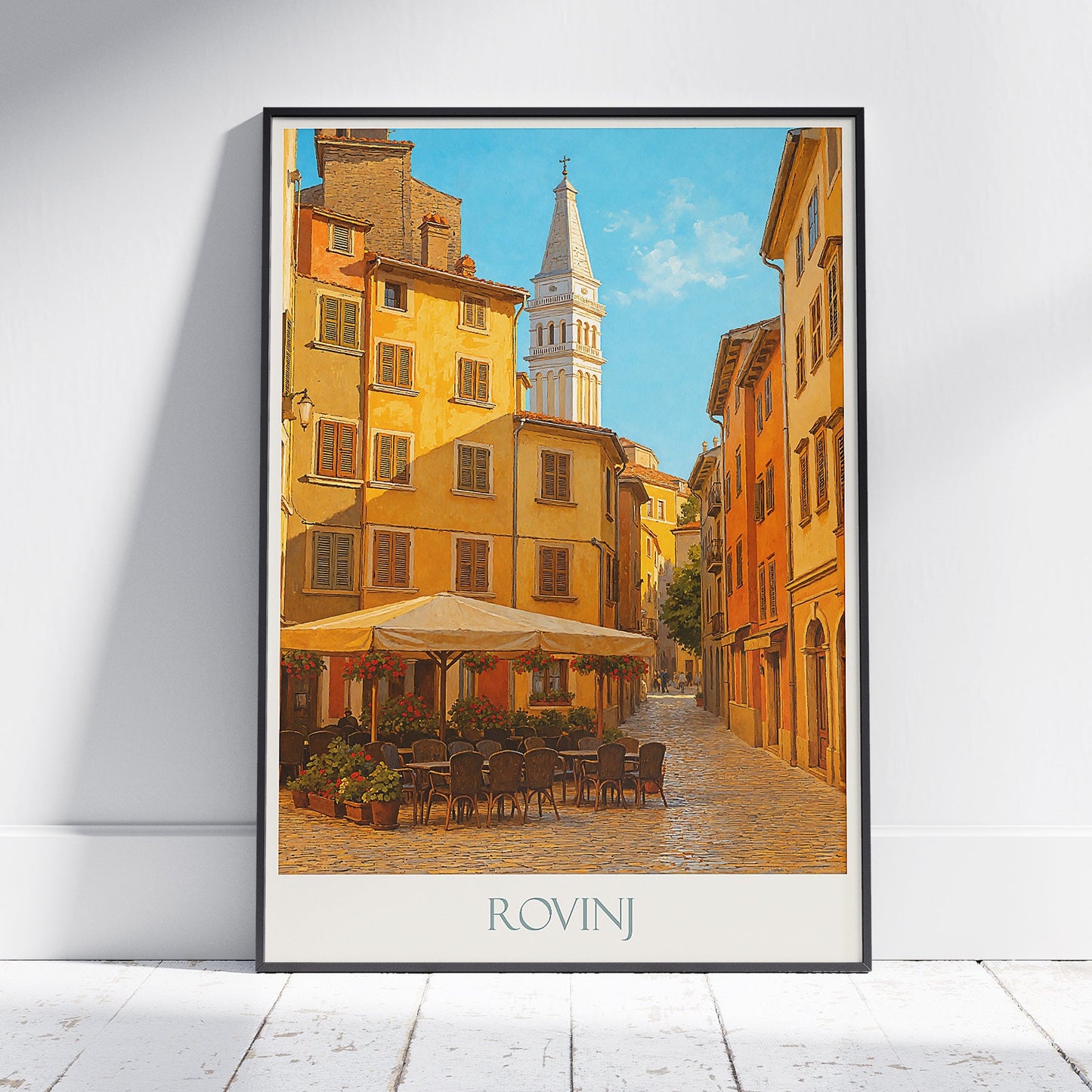 Rovinj Travel Poster | Old Town Street Scene Art Print | Croatia Vacation Wall Decor | Mediterranean Home Gift